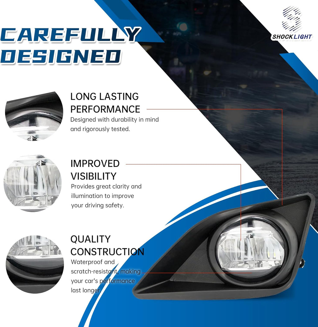 OKSIWA Led Fog Lights Fit for 2008 2009 2010 Toyota Corolla/Altis, 1 Pair Front Bumper Driving Fog Lamps with Switch and Wiring Harness- Clear Lens