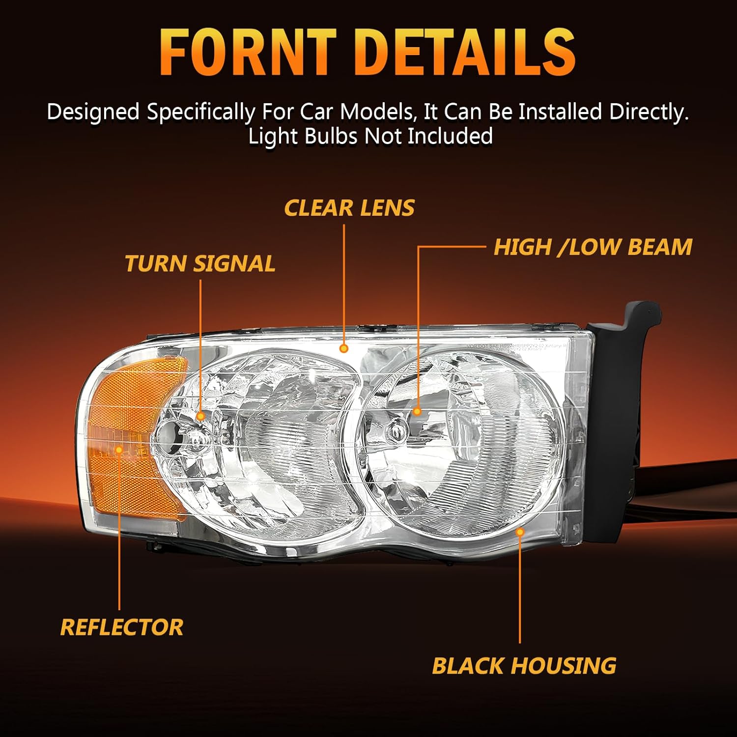 OKSIWA Headlights Assembly for 2002–2005 Dodge Ram 1500 2500 3500, OEM Style Replacement Headlamp Housing, Factory Fit,Plug & Play, No Bulbs Included,Clear Trim