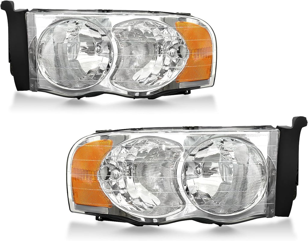 OKSIWA Headlights Assembly for 2002–2005 Dodge Ram 1500 2500 3500, OEM Style Replacement Headlamp Housing, Factory Fit,Plug & Play, No Bulbs Included,Clear Trim