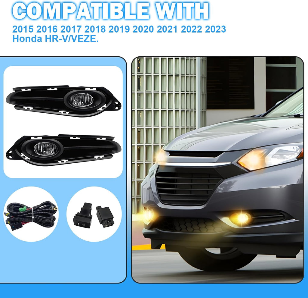 OKSIWA Fog Lights Assembly Compatible With 2015 2016 2017 2018 2019 2020 2021 2022 2023 HR-V/VEZE Front Bumper Driving Fog Lamp Light Kits