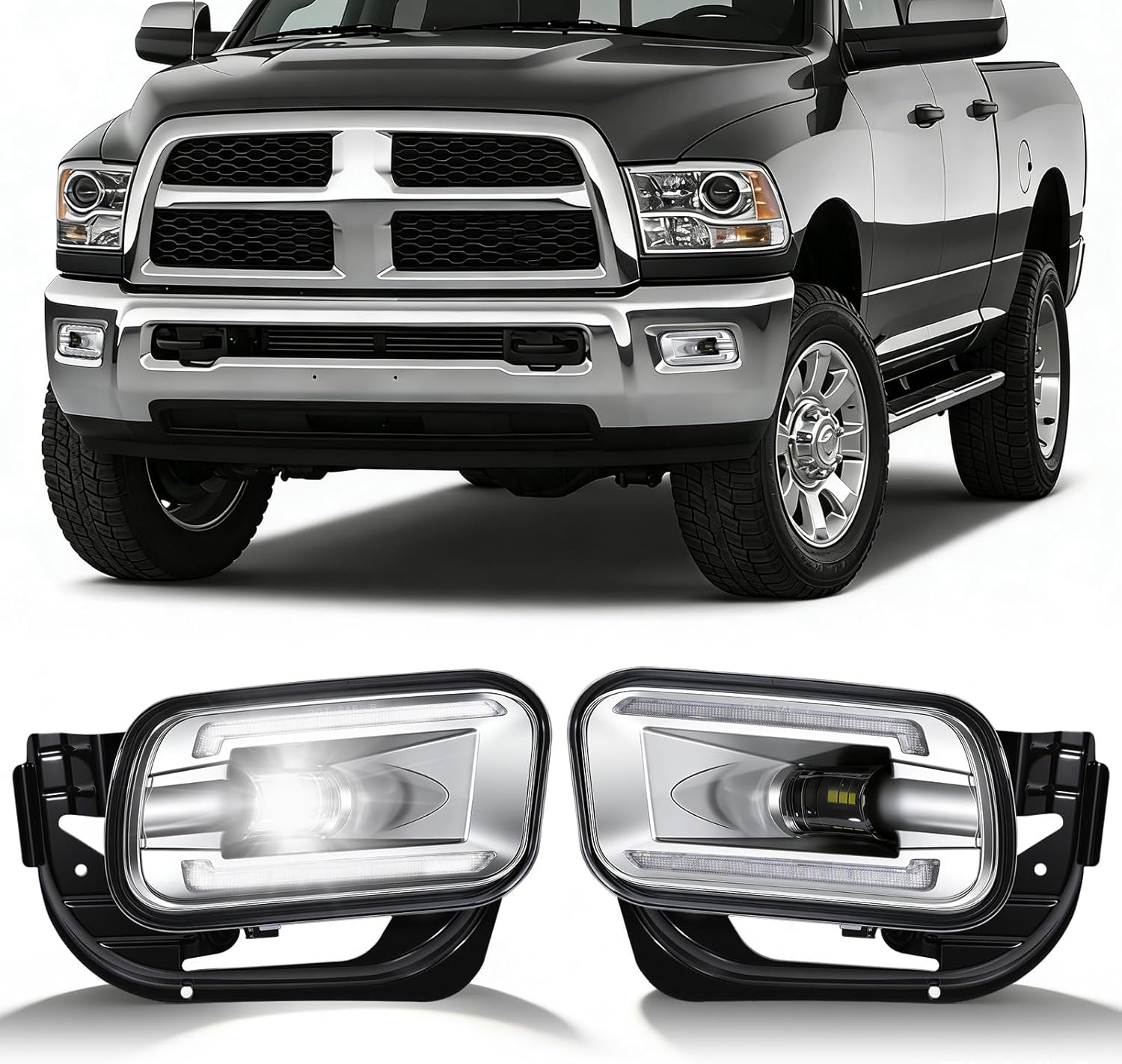 OKSIWA LED Fog Lights Assembly Fit for Ram 1500 2009-2012,Dodge Ram 2500 2010-2018,Dodge Ram 3500 2012-2018 Replacement For Original Truck Bumper Fog Lamps Replacement,DOT Certified- 1Pair