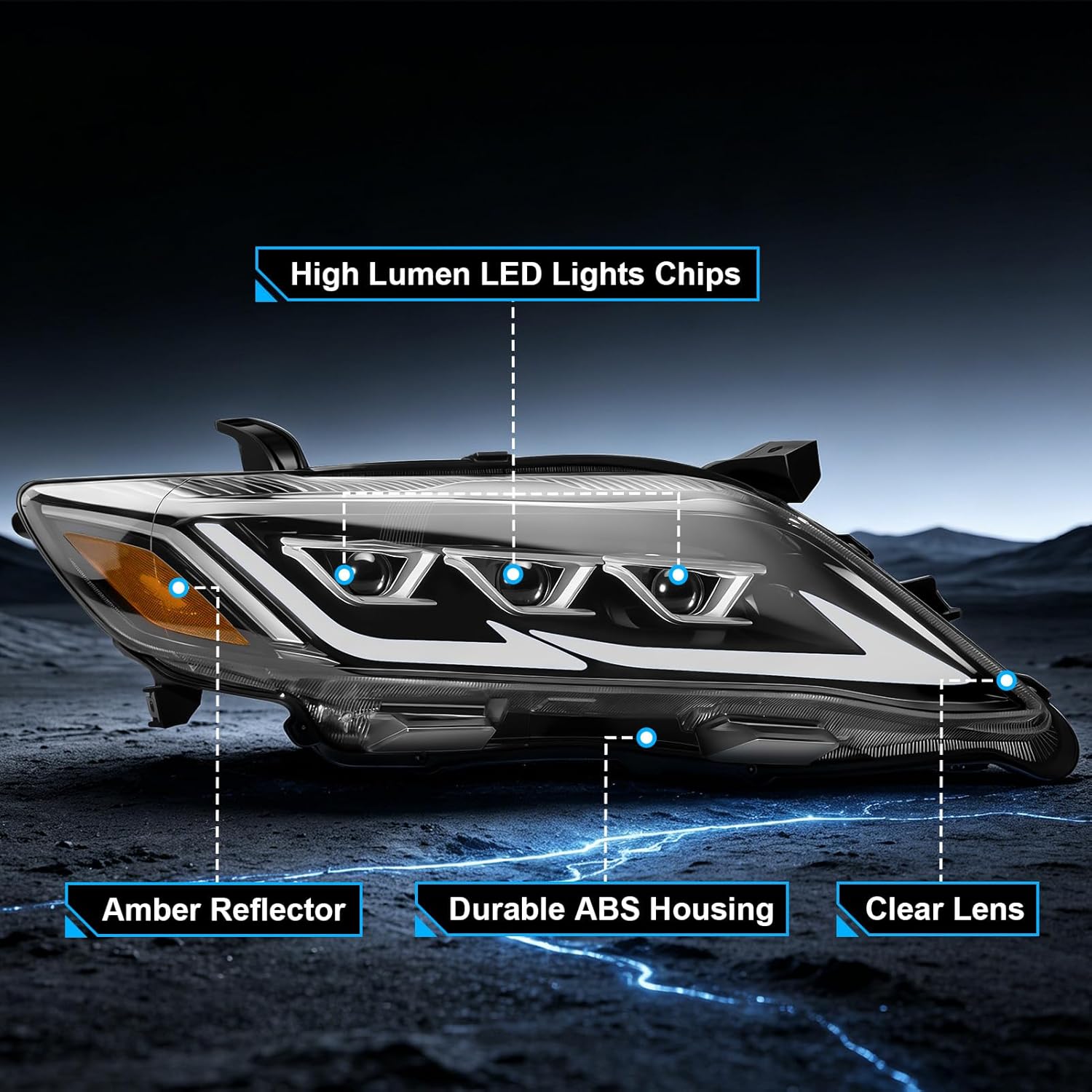 LED Projector Headlights with Startup Animation & Sequential Turn Signal for 2010-2011 Toyota Camry XV40 DRL High Low Beam Clear Lens Waterproof Plug & Play 1 Pair