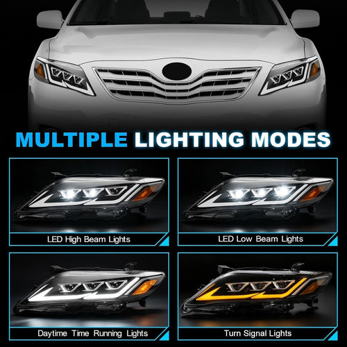 LED Projector Headlights with Startup Animation & Sequential Turn Signal for 2010-2011 Toyota Camry XV40 DRL High Low Beam Clear Lens Waterproof Plug & Play 1 Pair