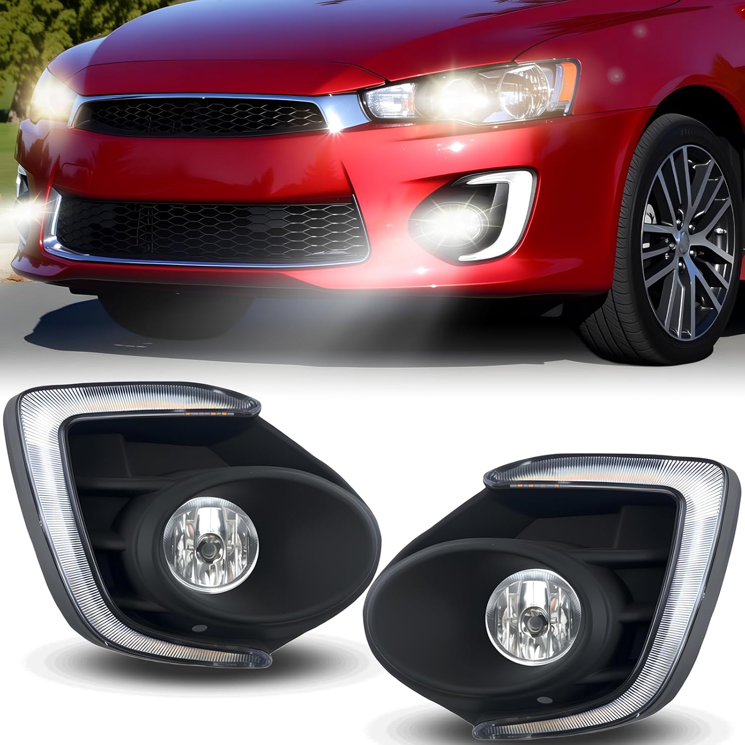 OKSIWA Fog Lights Compatible with 2016 2017 Mitsubishi Lancer 1 Pair Front Bumper Driving Fog Lamps- Clear Lens