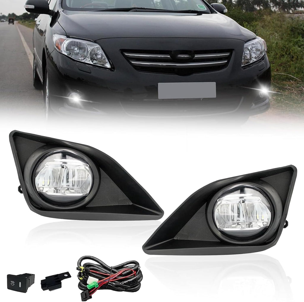 OKSIWA Led Fog Lights Fit for 2008 2009 2010 Toyota Corolla/Altis, 1 Pair Front Bumper Driving Fog Lamps with Switch and Wiring Harness- Clear Lens