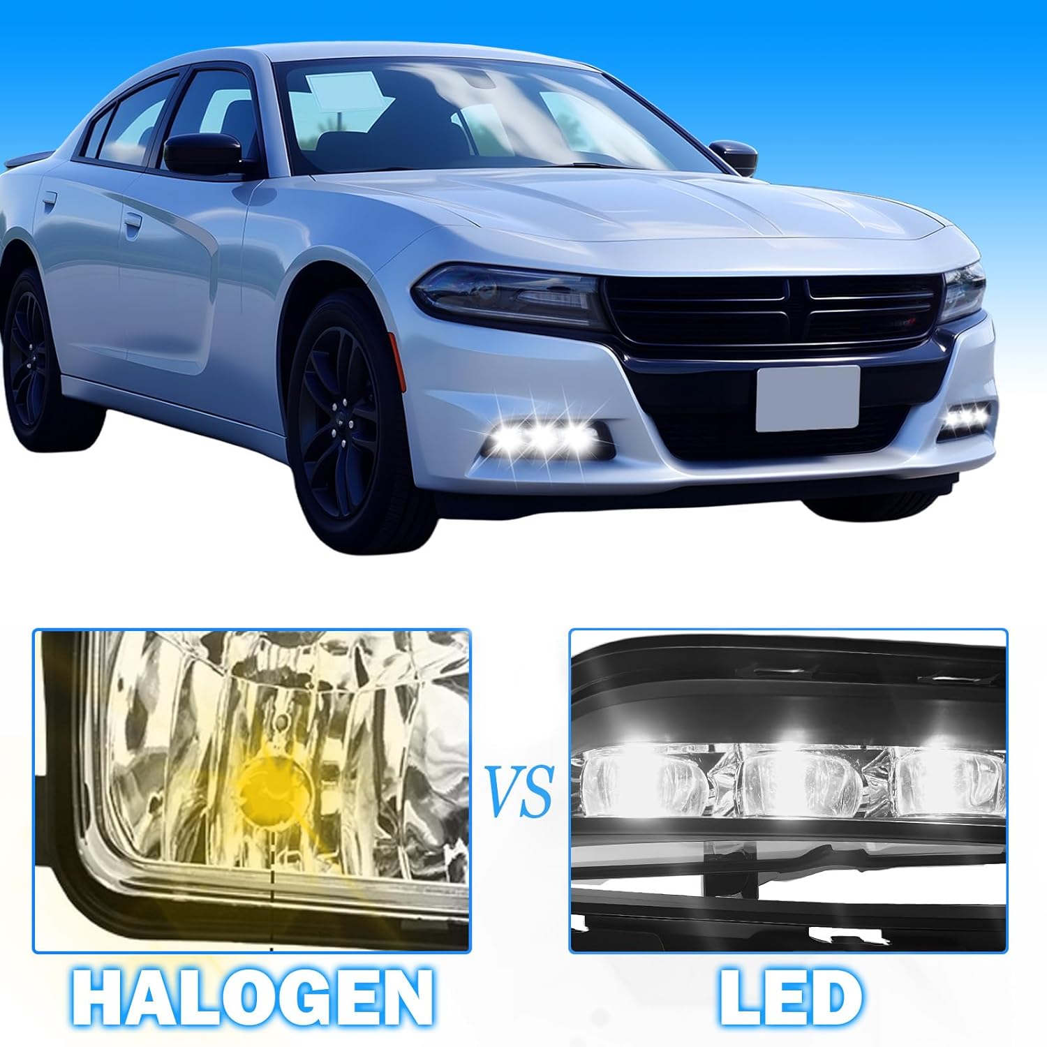 OKSIWA LED Fog Lights Assembly Compatible With 2015 2016 2017 2018 2019 2020 Dodge Charger Front Bumper Driving Fog Lamp Fog Light Kits
