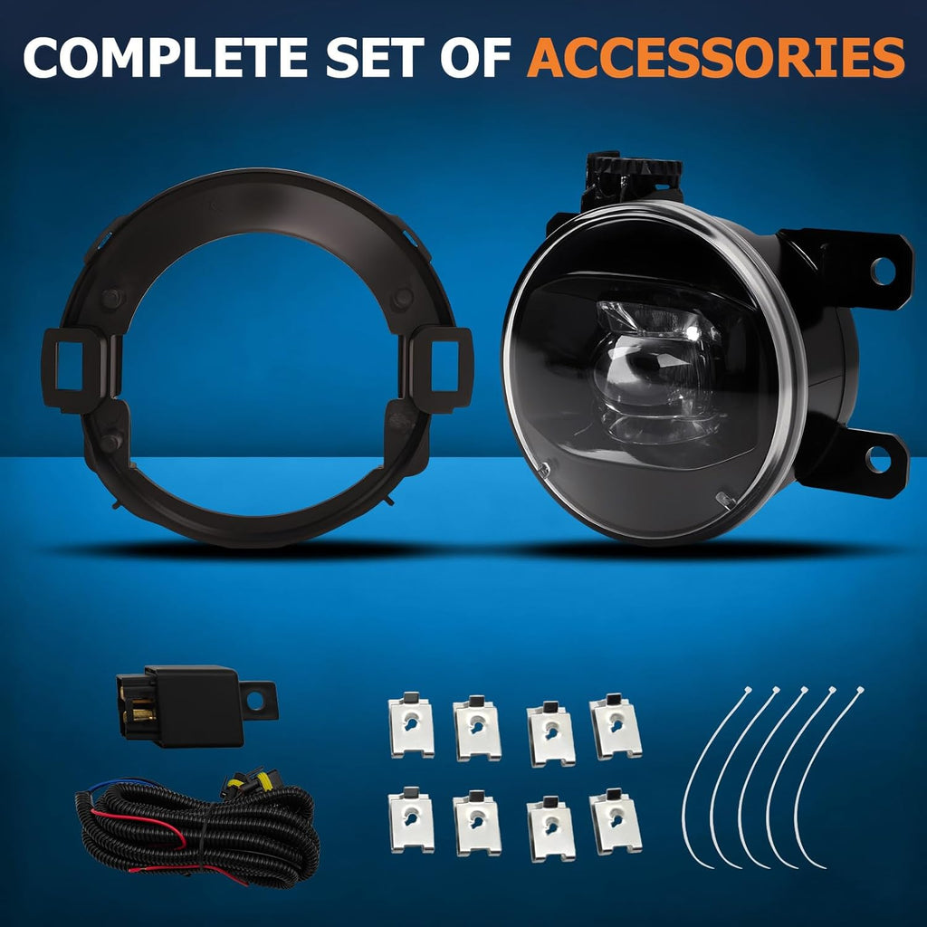 OKSIWA LED Fog Lights Assembly Compatible With 2005-2014 Xterra/2010-2017 Frontier Front Bumper Lamps With Switch Harness and Wiring Kit Clear Lens 1 Pair