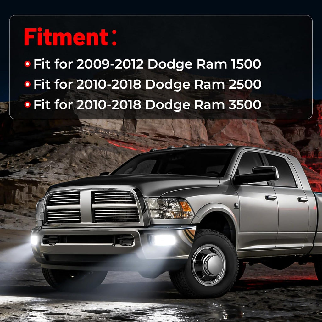 OKSIWA Full LED Fog Lights with Lens Fit for 2009-2012 Dodge Ram 1500,2010-2018 Ram 2500 3500 Pickup Truck Fog Light Assembly, Upgrade and Modified Direct Replacement Len Fog Lamps 1 Pair, Chrome