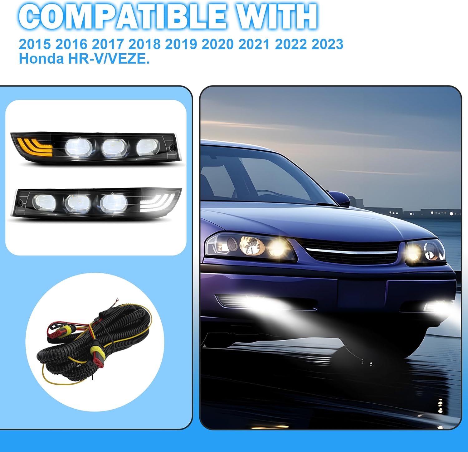 DOT Compliant LED Fog Lights with White DRL & Amber Turn Signal for 2000-2005 Chevy Impala  Plug & Play