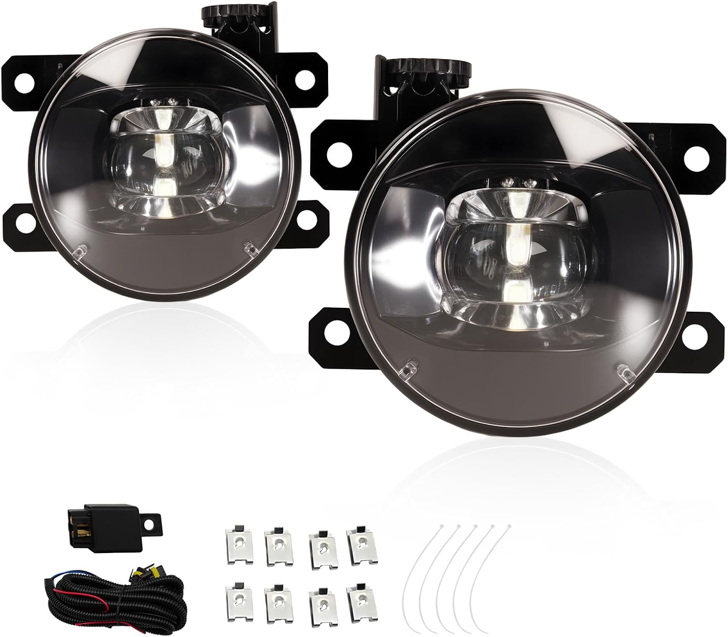 OKSIWA LED Fog Lights Assembly Compatible With 2005-2014 Xterra/2010-2017 Frontier Front Bumper Lamps With Switch Harness and Wiring Kit Clear Lens 1 Pair