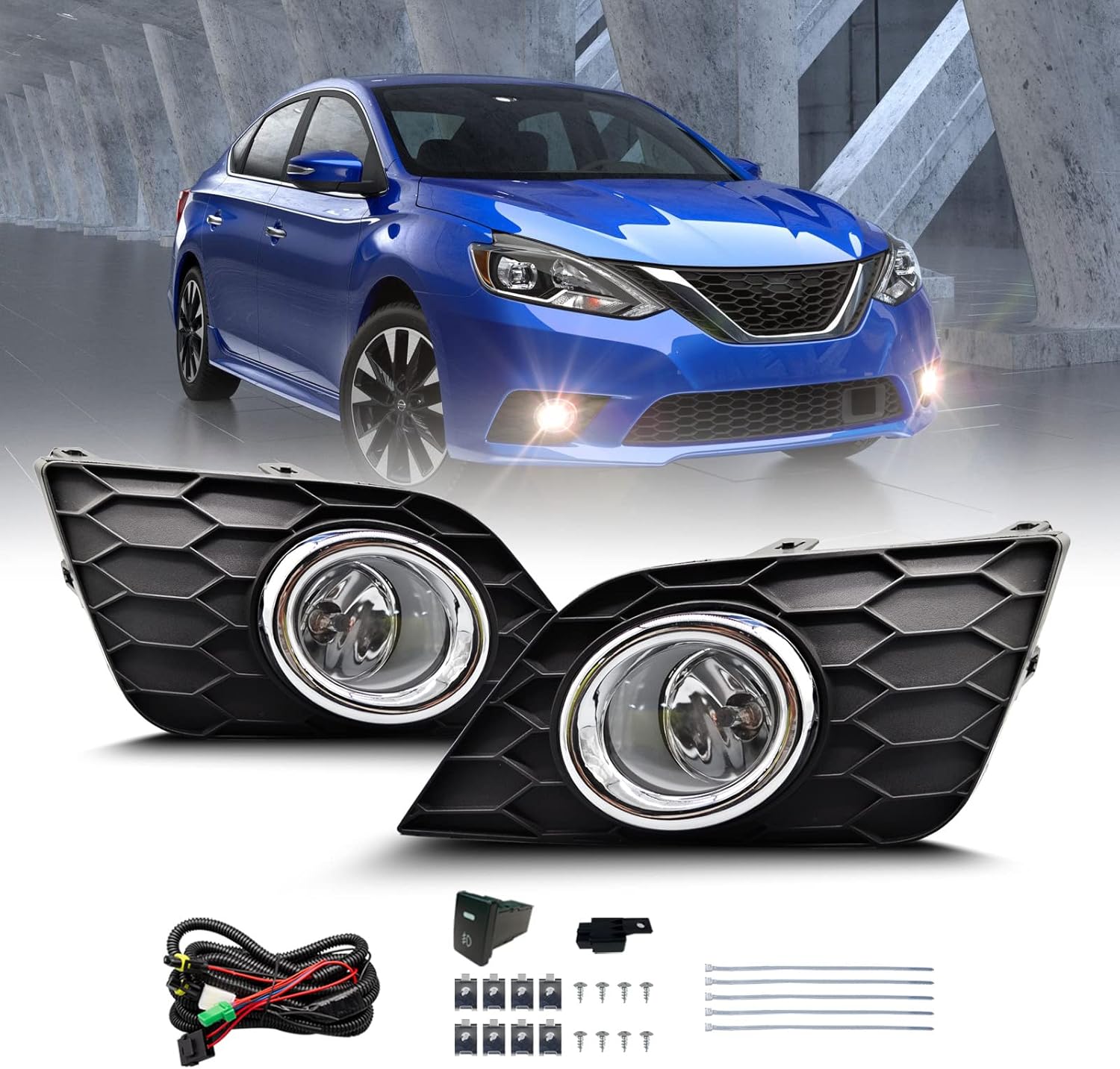 OKSIWA Fog Lights Assembly Compatible with 2016 2017 2018 2019 Sentra Replacement H11 12V 55W Halogen Bulbs