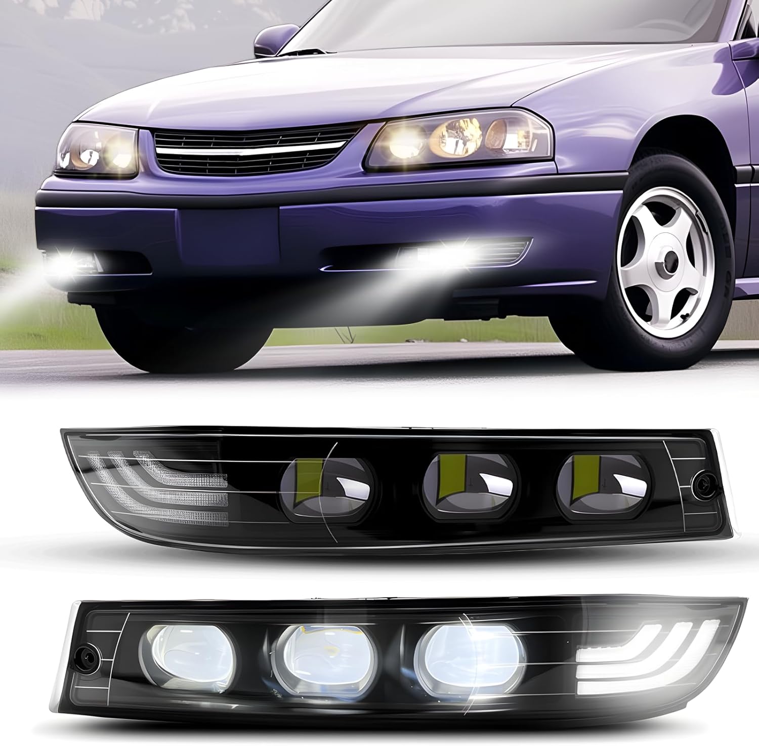 DOT Compliant LED Fog Lights with White DRL & Amber Turn Signal for 2000-2005 Chevy Impala  Plug & Play