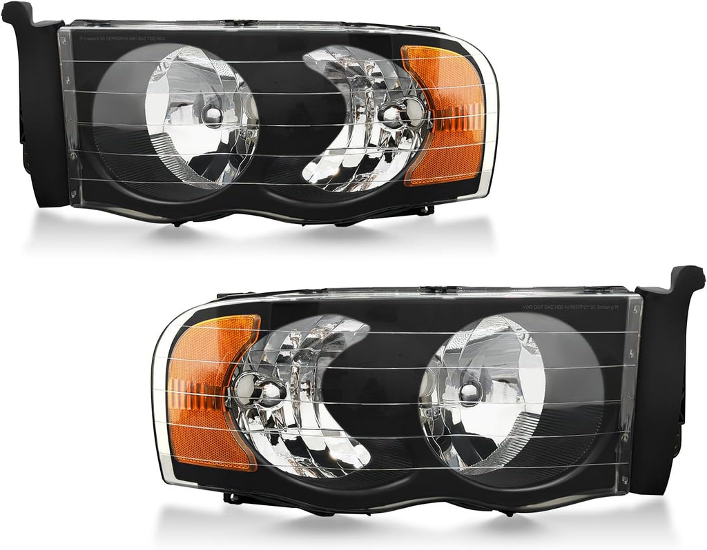 OKSIWA Headlights Assembly for 2002–2005 Dodge Ram 1500 2500 3500, OEM Style Replacement Headlamp Housing, Factory Fit,Plug & Play, No Bulbs Included,Black Trim