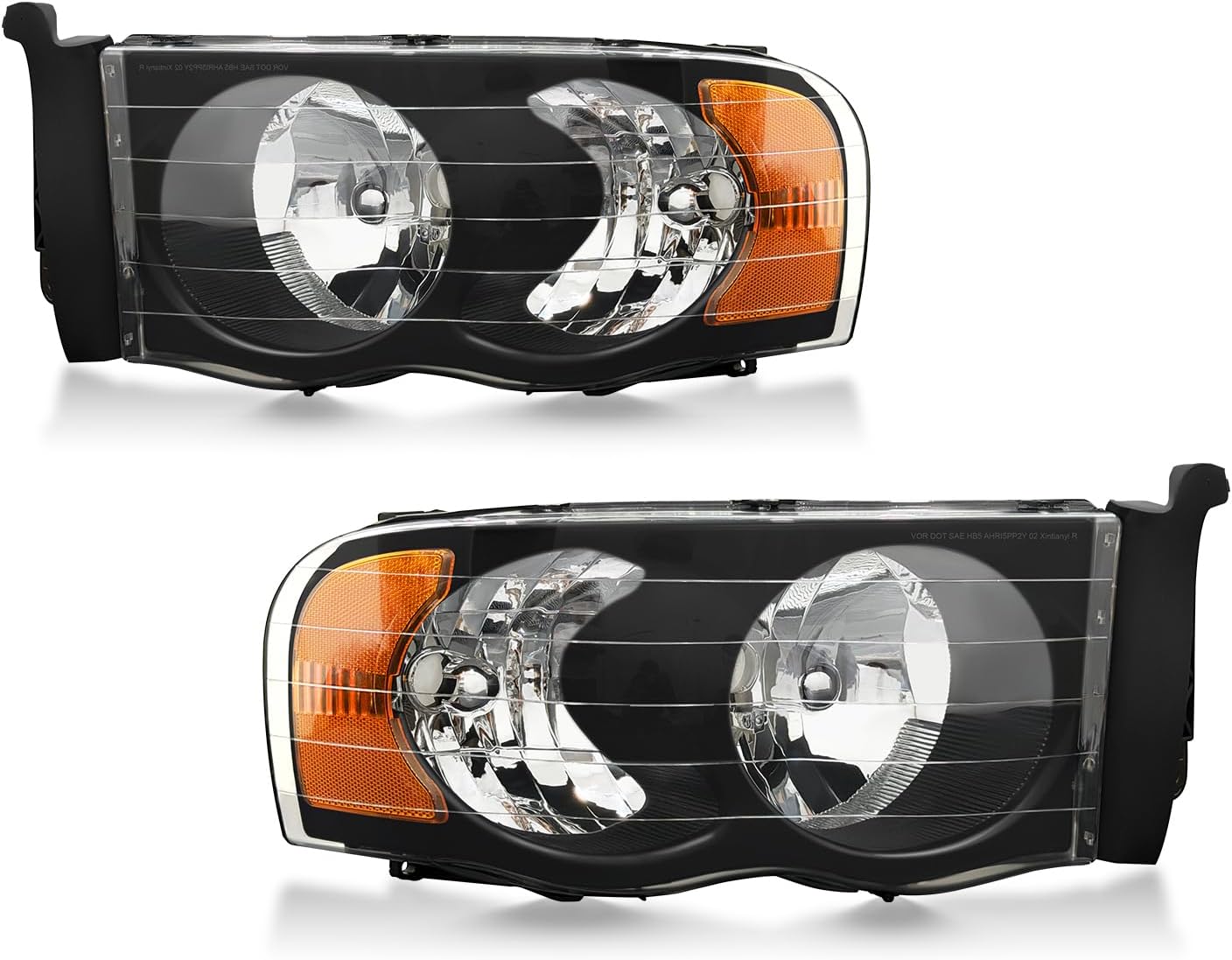 OKSIWA Headlights Assembly for 2002–2005 Dodge Ram 1500 2500 3500, OEM Style Replacement Headlamp Housing, Factory Fit,Plug & Play, No Bulbs Included,Black Trim
