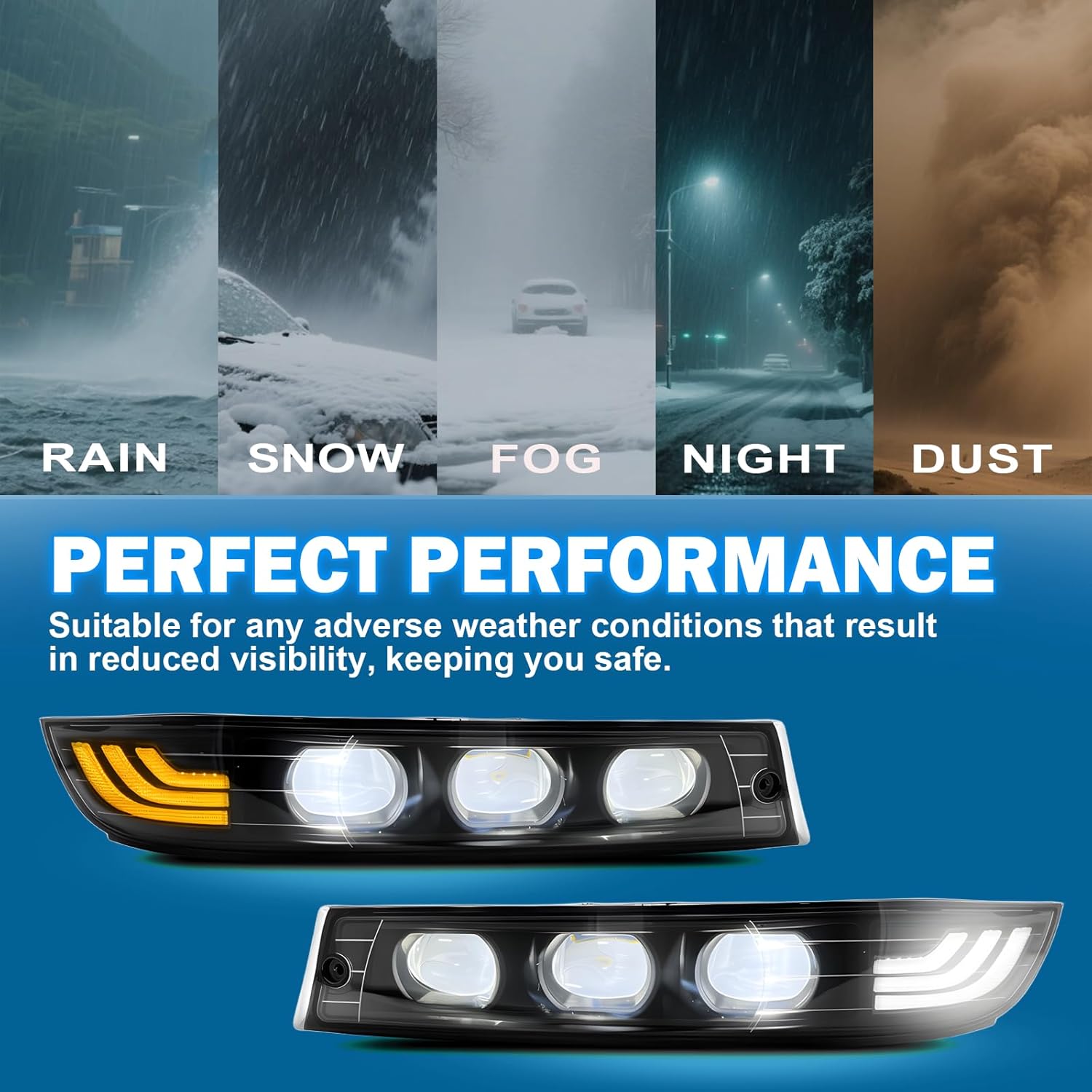 DOT Compliant LED Fog Lights with White DRL & Amber Turn Signal for 2000-2005 Chevy Impala  Plug & Play