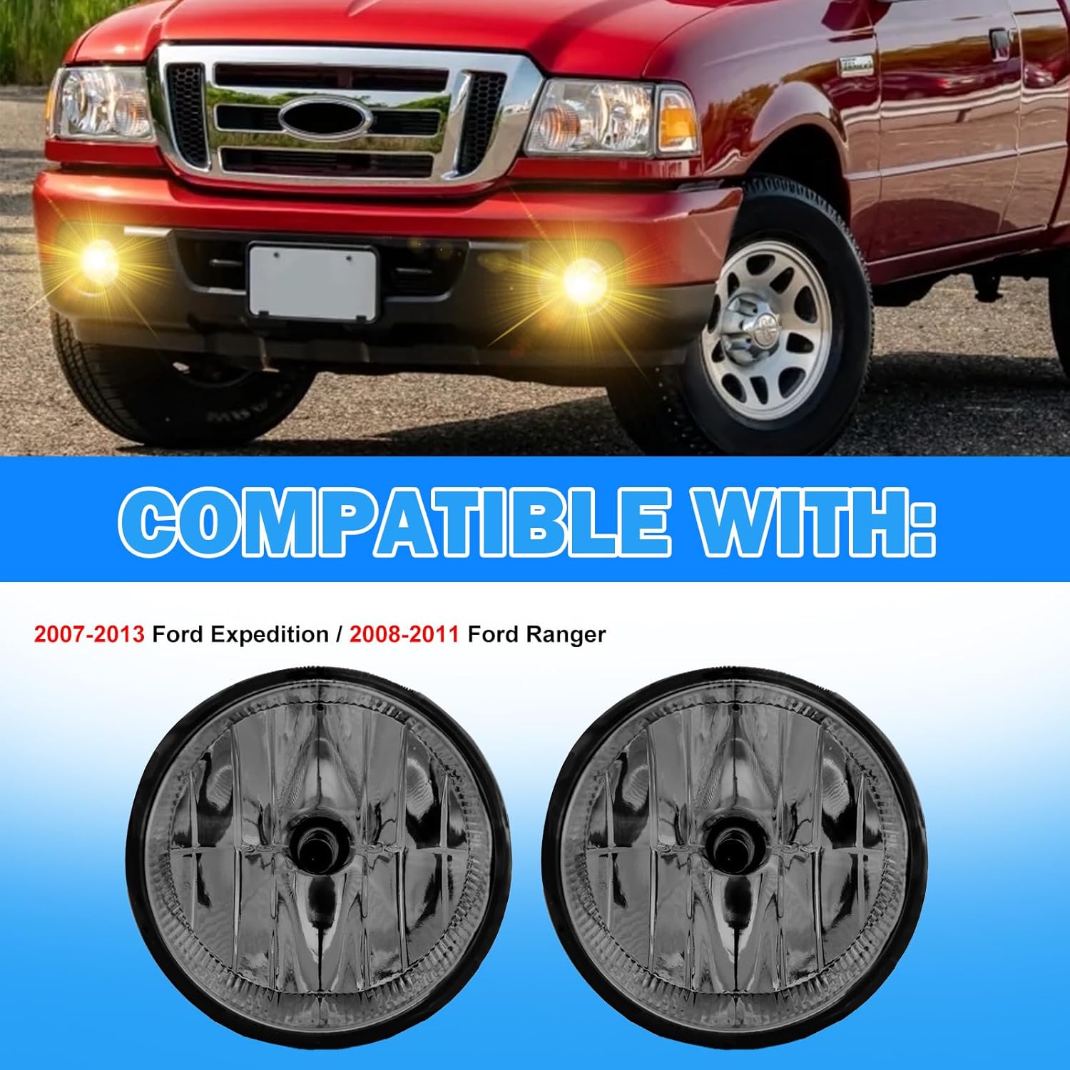 OKSIWA Fog Lights Compatible With 2007-2013 Ford Expedition / 2008-2011 Ford Ranger Front Bumper Driving Fog Lamp Kits Halogen Lights Smoked Lens
