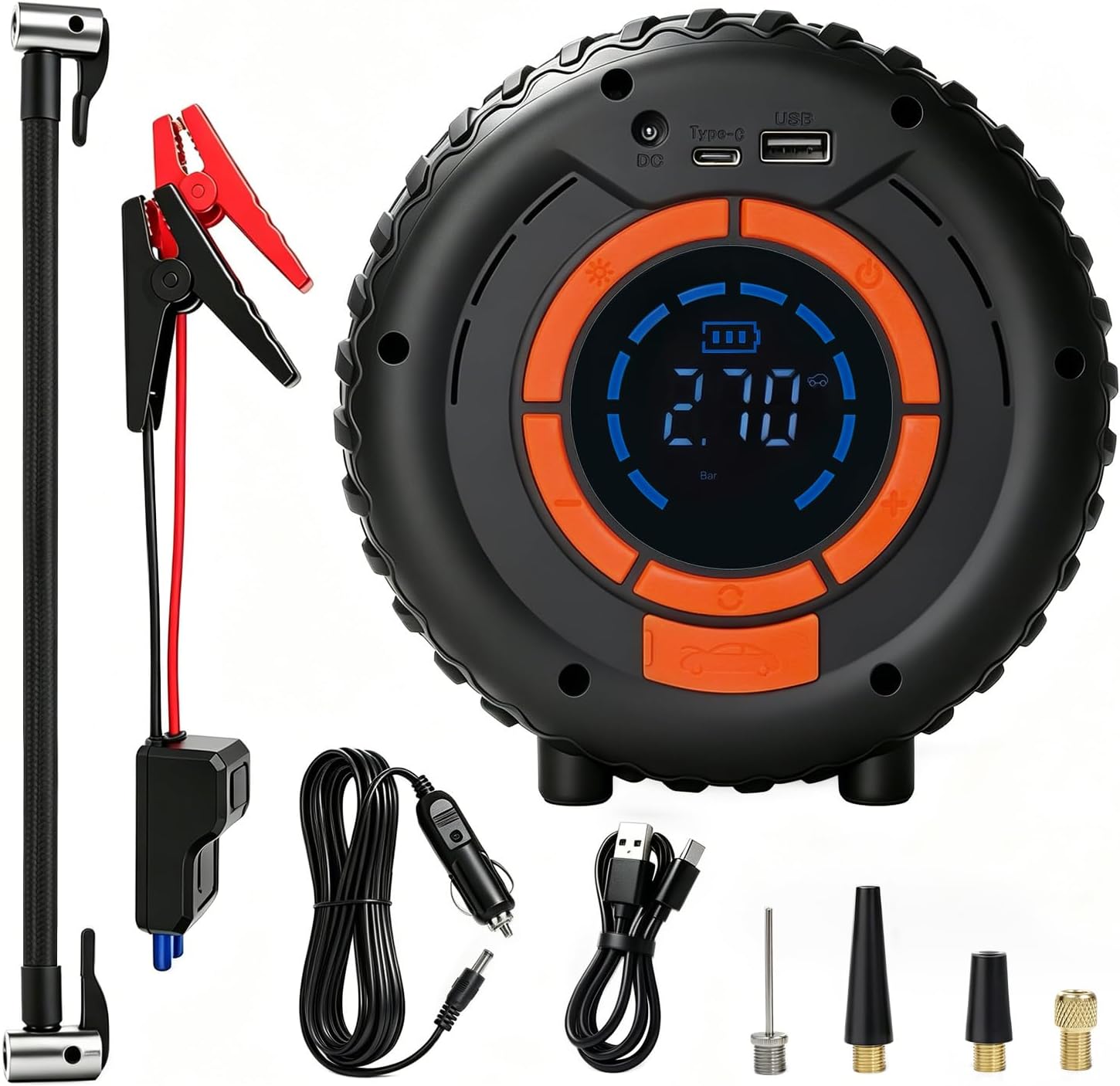 Jump Starter with Tire Inflator, 8000mAh Car Battery Jumper, 150PSI Air Compressor, Power Bank & LED Light for Cars Trucks Bikes