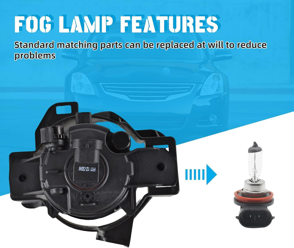 OKSIWA Fog Lights Compatible With 2010 2011 2012 Altima 4DR Sedan Fog Lights Front Bumper Lamps with Halogen Bulb Harness and Switch Left Driver and Right Passenger Side