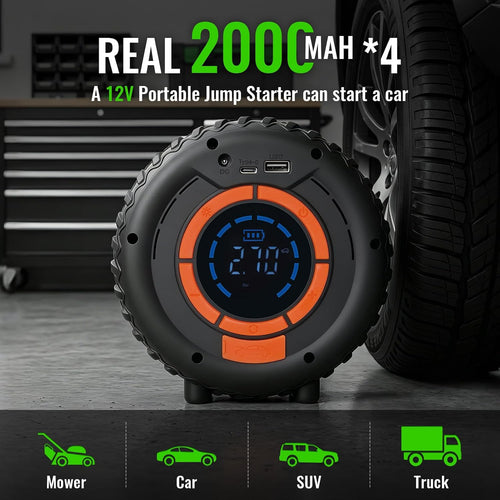 Jump Starter with Tire Inflator, 8000mAh Car Battery Jumper, 150PSI Air Compressor, Power Bank & LED Light for Cars Trucks Bikes