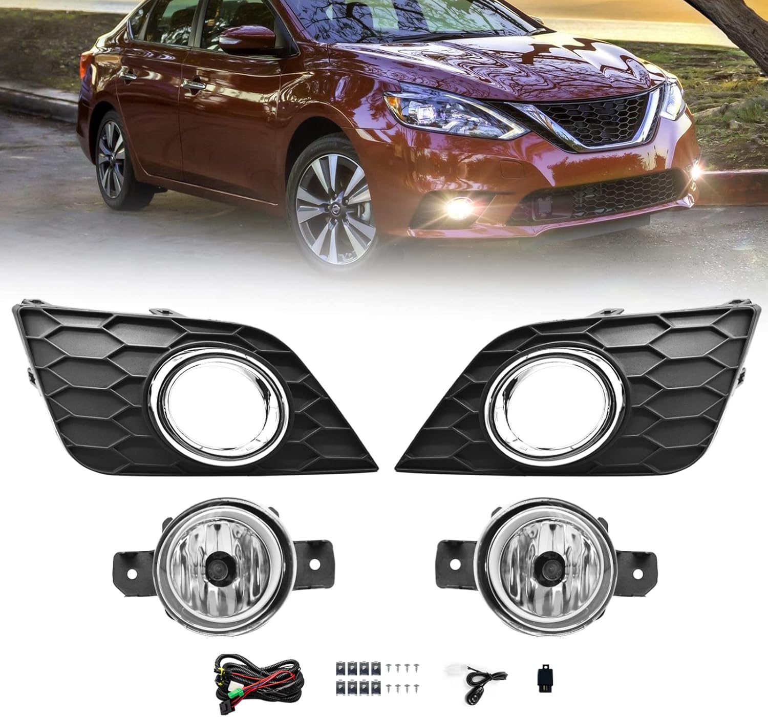 OKSIWA Fog Lights Assembly Compatible with 2016 2017 2018 2019 Sentra Replacement H11 12V 55W Halogen Bulbs
