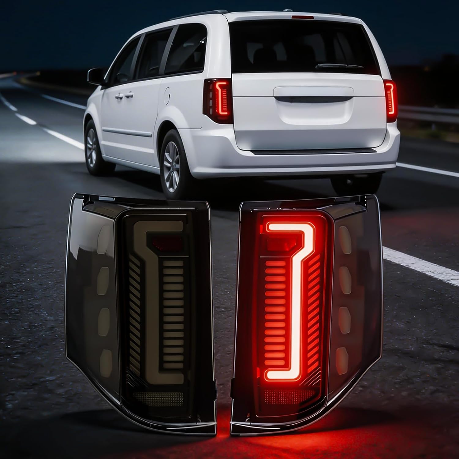 OKSIWA Sequential LED Tail Lights Kit for 2011-2020 Dodge Grand Caravan, LED Rear Lights Assembly with Start-Up Animation, Dynamic Turn Signals, Brake Light,Reverse Light -Smoked