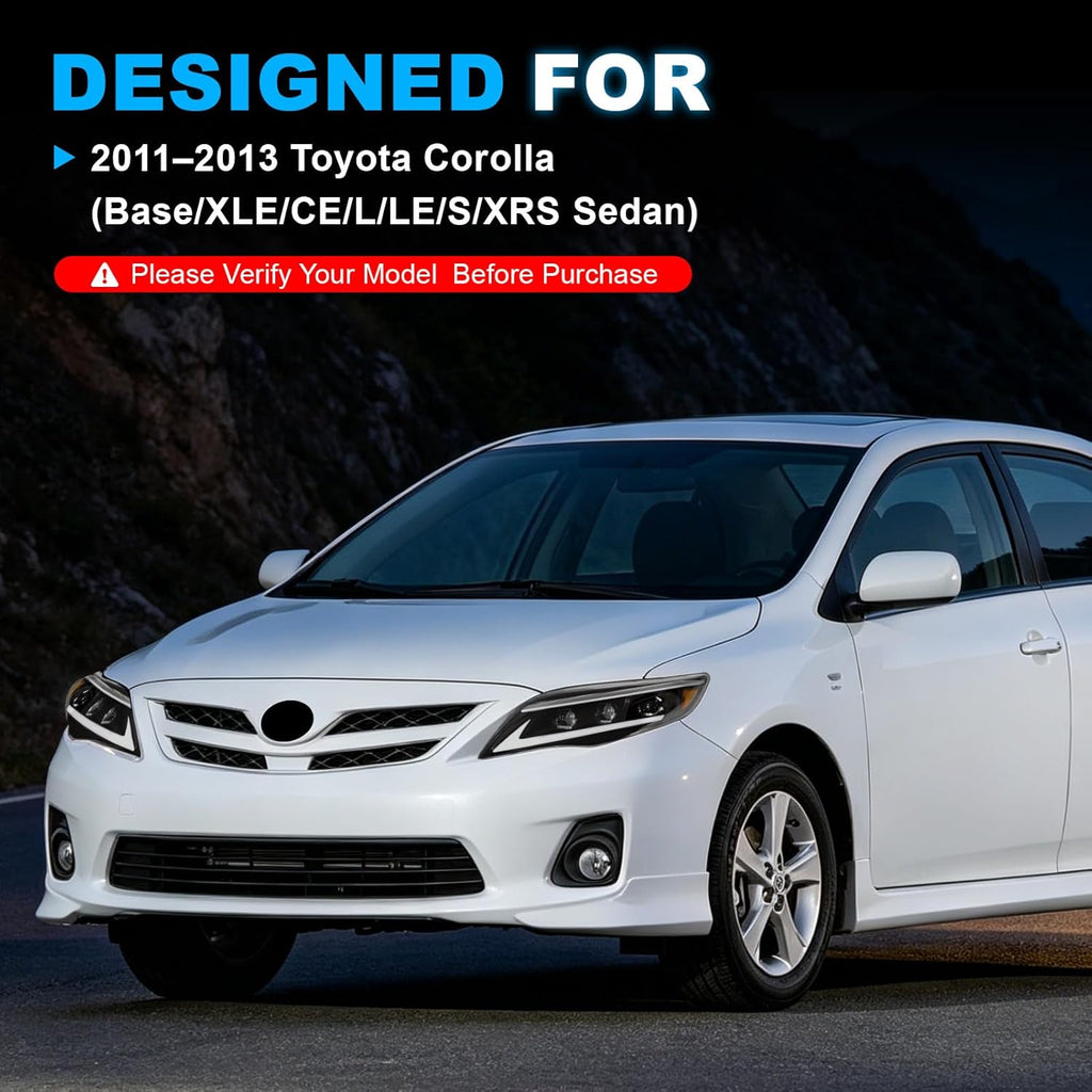 LED Projector Headlights with Startup Animation & Sequential Turn Signal for 2011-2013 Toyota Corolla DRL High Low Beam Clear Lens Waterproof Plug & Play 1 Pair