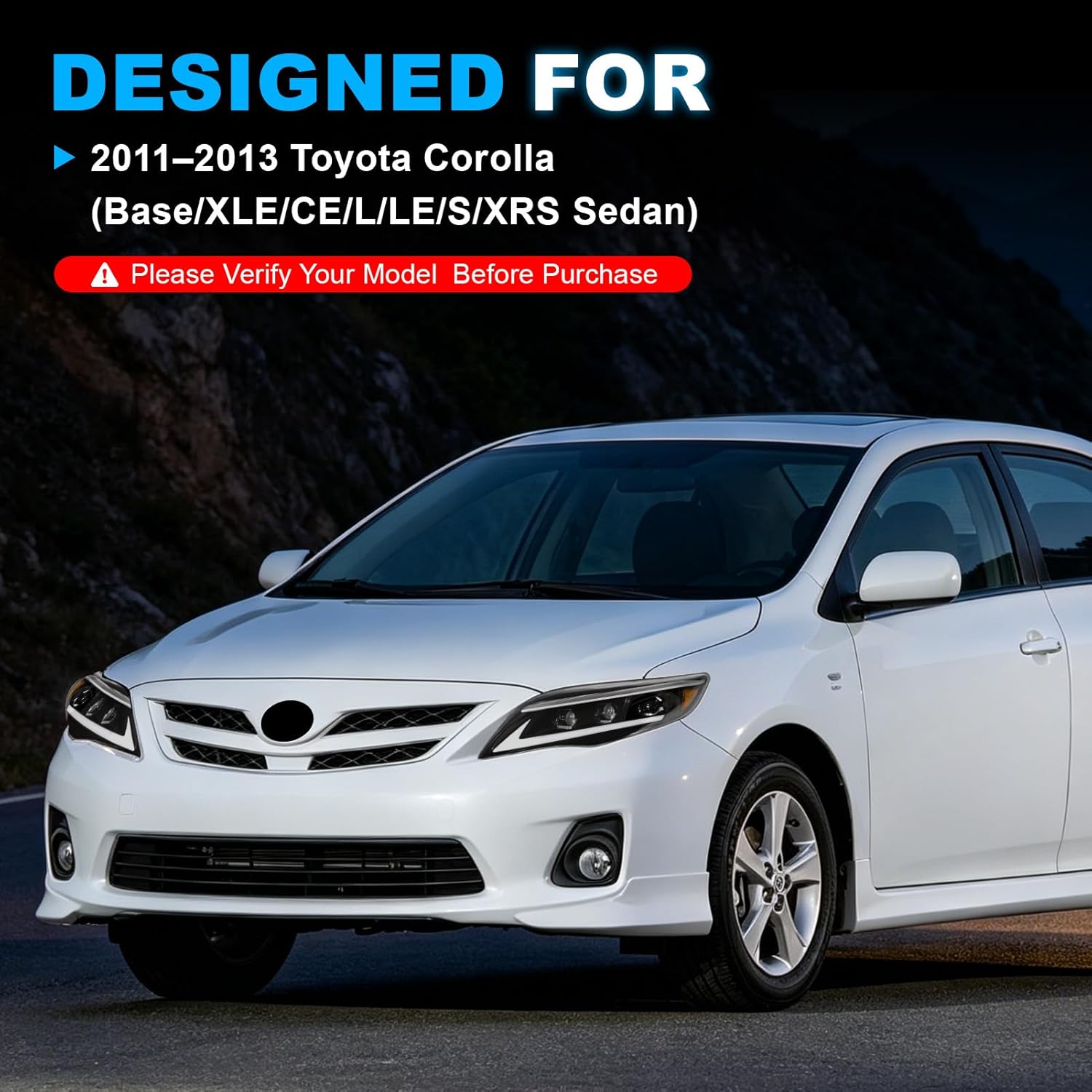 LED Projector Headlights with Startup Animation & Sequential Turn Signal for 2011-2013 Toyota Corolla DRL High Low Beam Clear Lens Waterproof Plug & Play 1 Pair