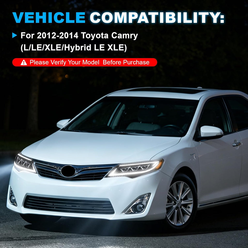 LED Projector Headlights with Startup Animation & Sequential Turn Signal for 2012-2014 Toyota Camry XV50 DRL High Low Beam Clear Lens Waterproof Plug & Play 1 Pair