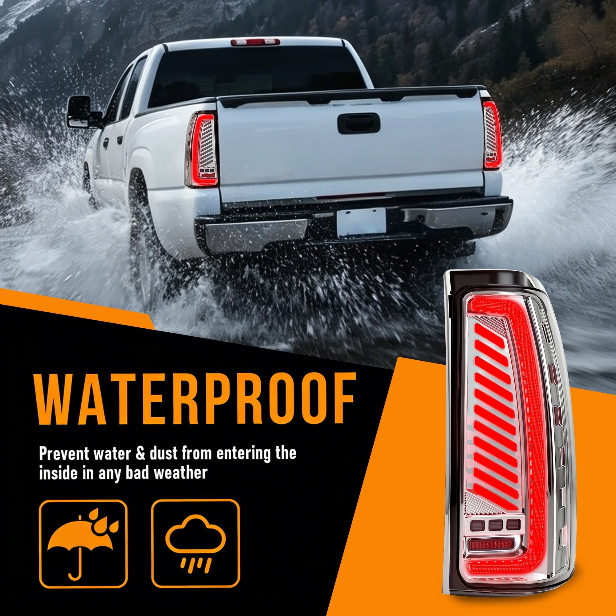 Sequential Clear LED Tail Lights with Startup Animation for 2003-2006 Chevy Silverado Plug & Play Waterproof