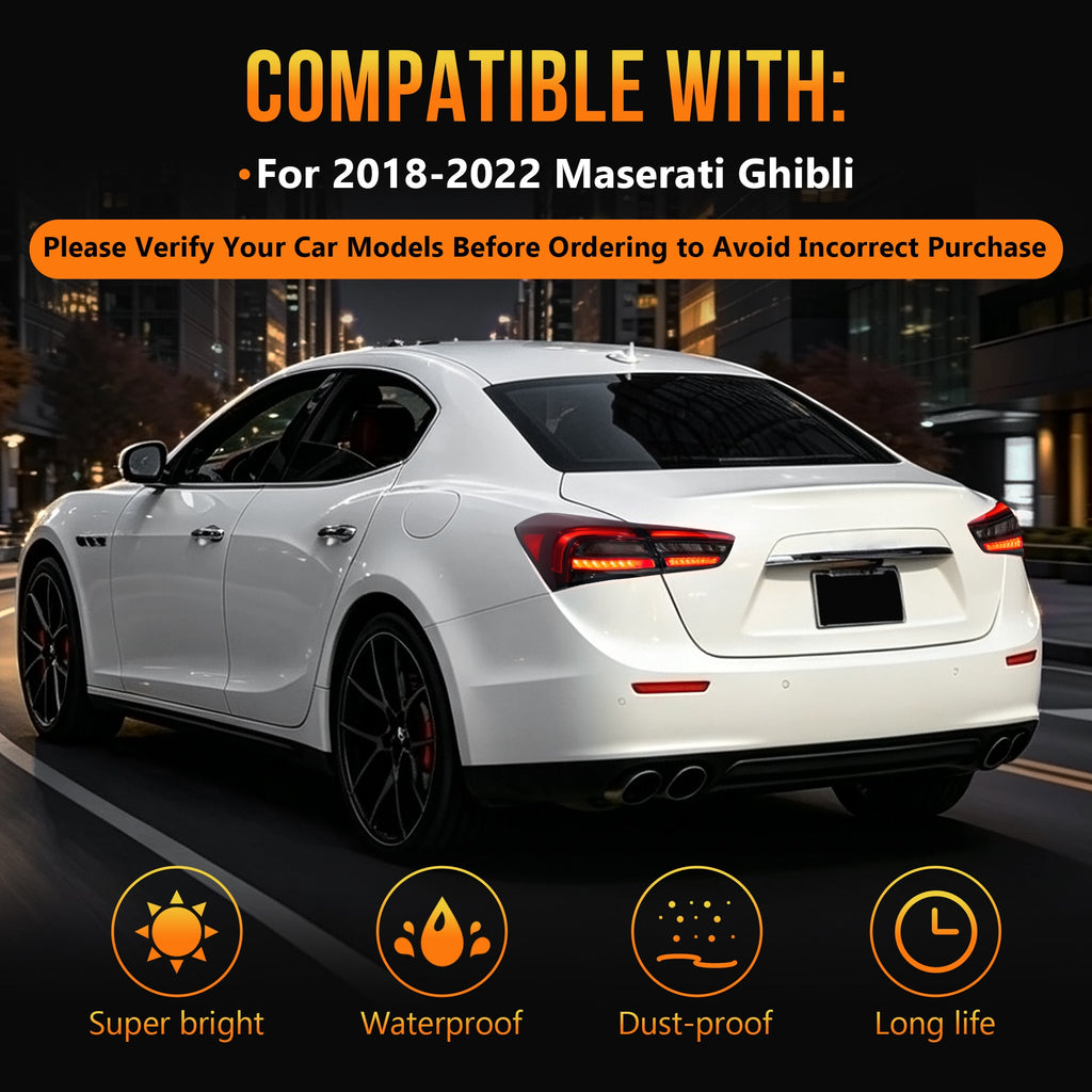 LED Tail Lights with Integrated Rear Fog Light for 2018-2022 Maserati Ghibli Waterproof Plug & Play 1 Pair