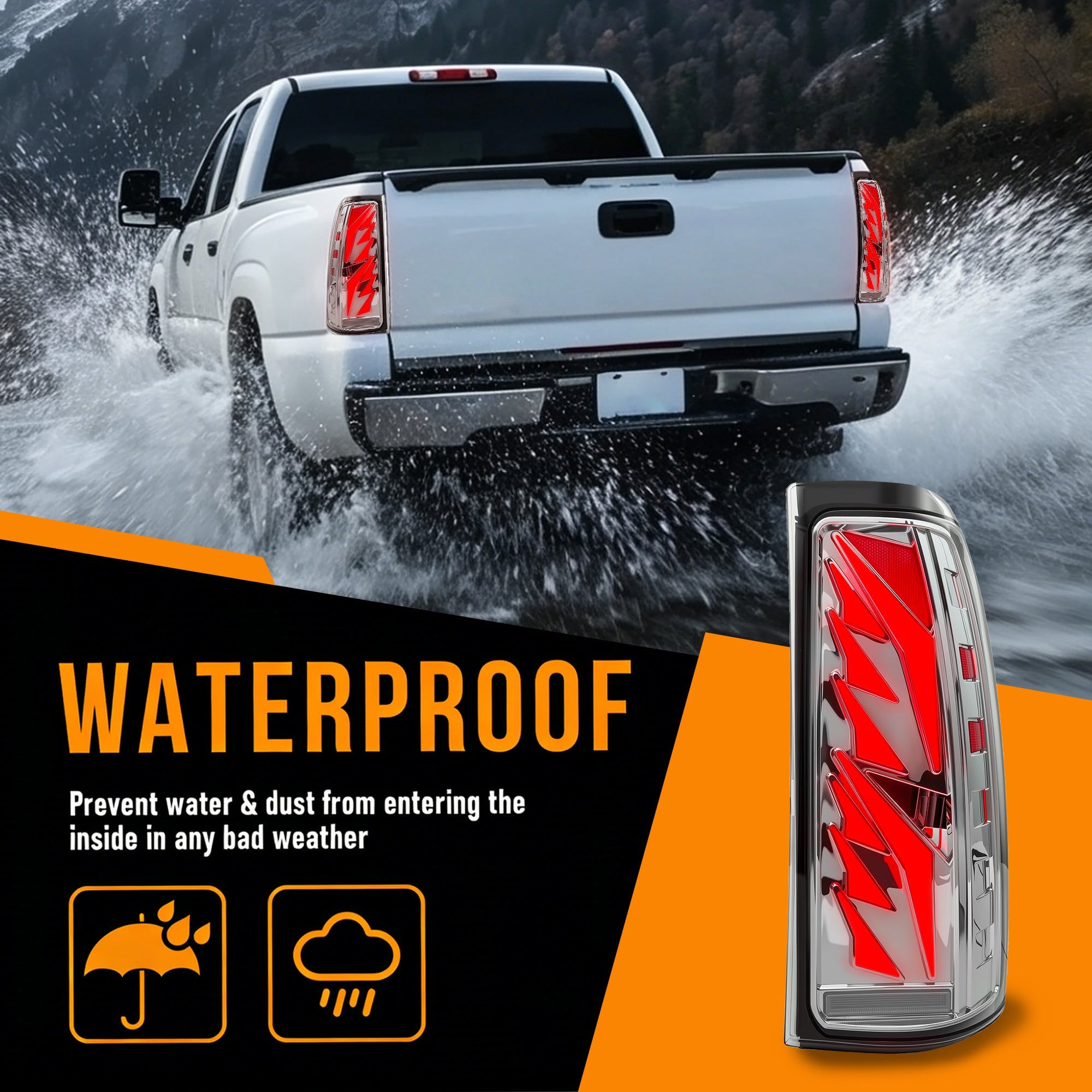 Sequential Clear LED Tail Lights with Startup Animation for 2003-2006 Chevy Silverado Plug & Play Waterproof