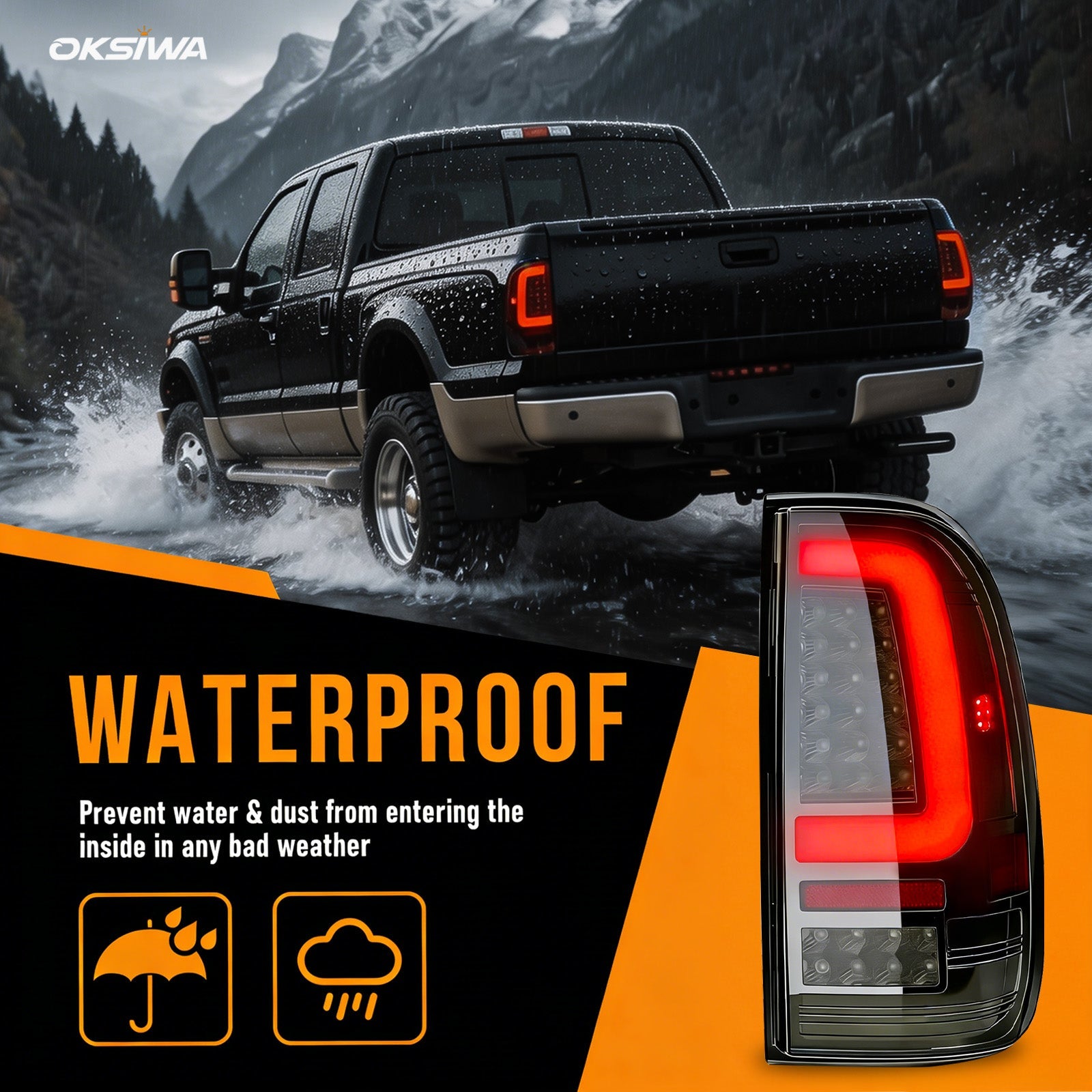 OKSIWA C-Shape Full LED Tail Lights for 2008-2016 Ford F250/ F350/ F450 Super Duty, High-Brightness Brake & Rear Lights, Tail Lamp Replacement for Truck, Oem Design,WaterProof