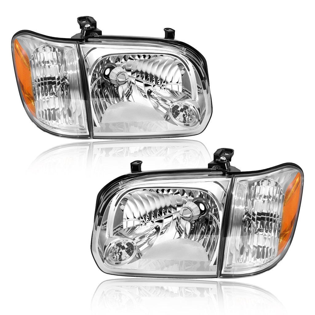 Halogen Headlight Assembly with Amber Reflector for 2005-2006 Toyota Tundra & 2005-2007 Sequoia 1 Pair Direct Fit