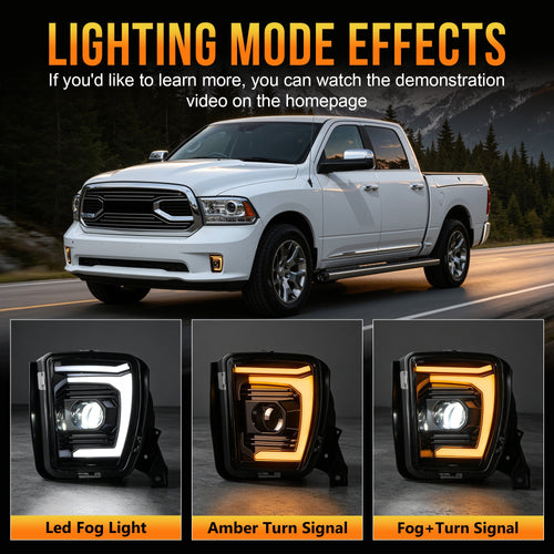 DOT Approved Sequential LED Fog Lights with Startup Animation for 2013-2018 Ram 1500 Clear Lens IP67 Waterproof Plug & Play 1 Pair