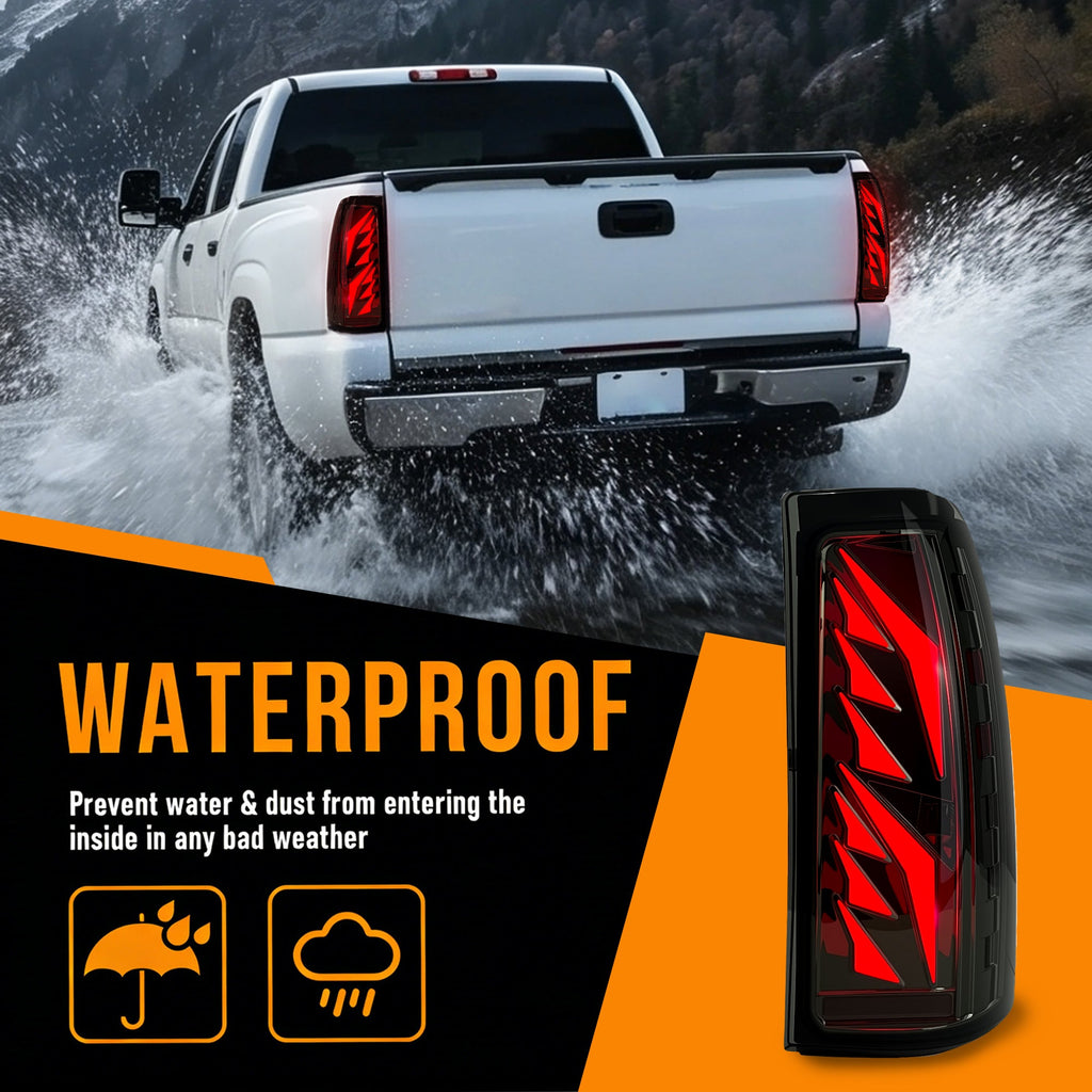 Sequential Smoked LED Tail Lights with Startup Animation for 2003-2006 Chevy Silverado Plug & Play Waterproof