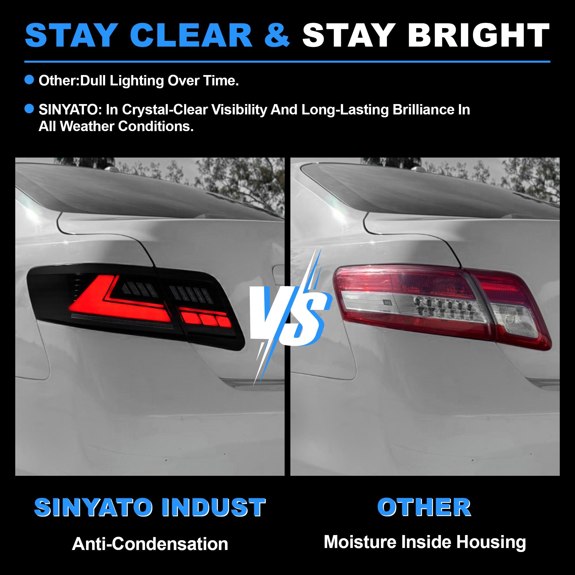 Animated Sequential LED Tail Lights for 2007-2011 Toyota Camry OEM Style Waterproof Plug & Play 1 Pair