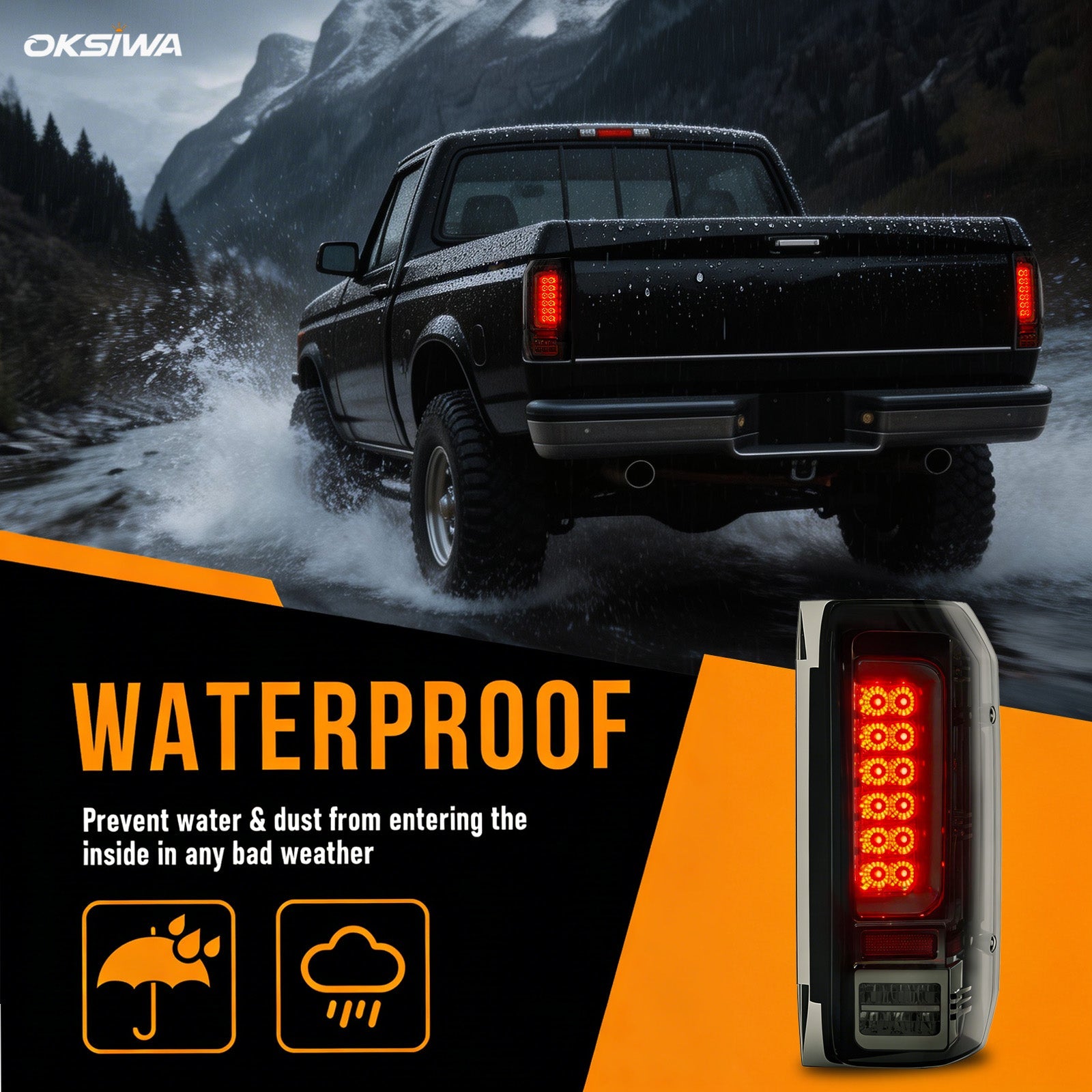 Animated Smoked LED Tail Lights for 1989-1996 Ford F-150 F-250 F-350 Bronco Weatherproof Plug & Play
