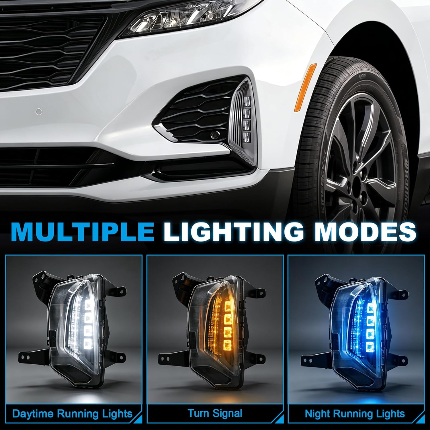 DOT Approved LED Fog Lights with DRL & Amber Turn Signal for 2022-2024 Chevy Equinox w/ Wiring Harness Plug & Play