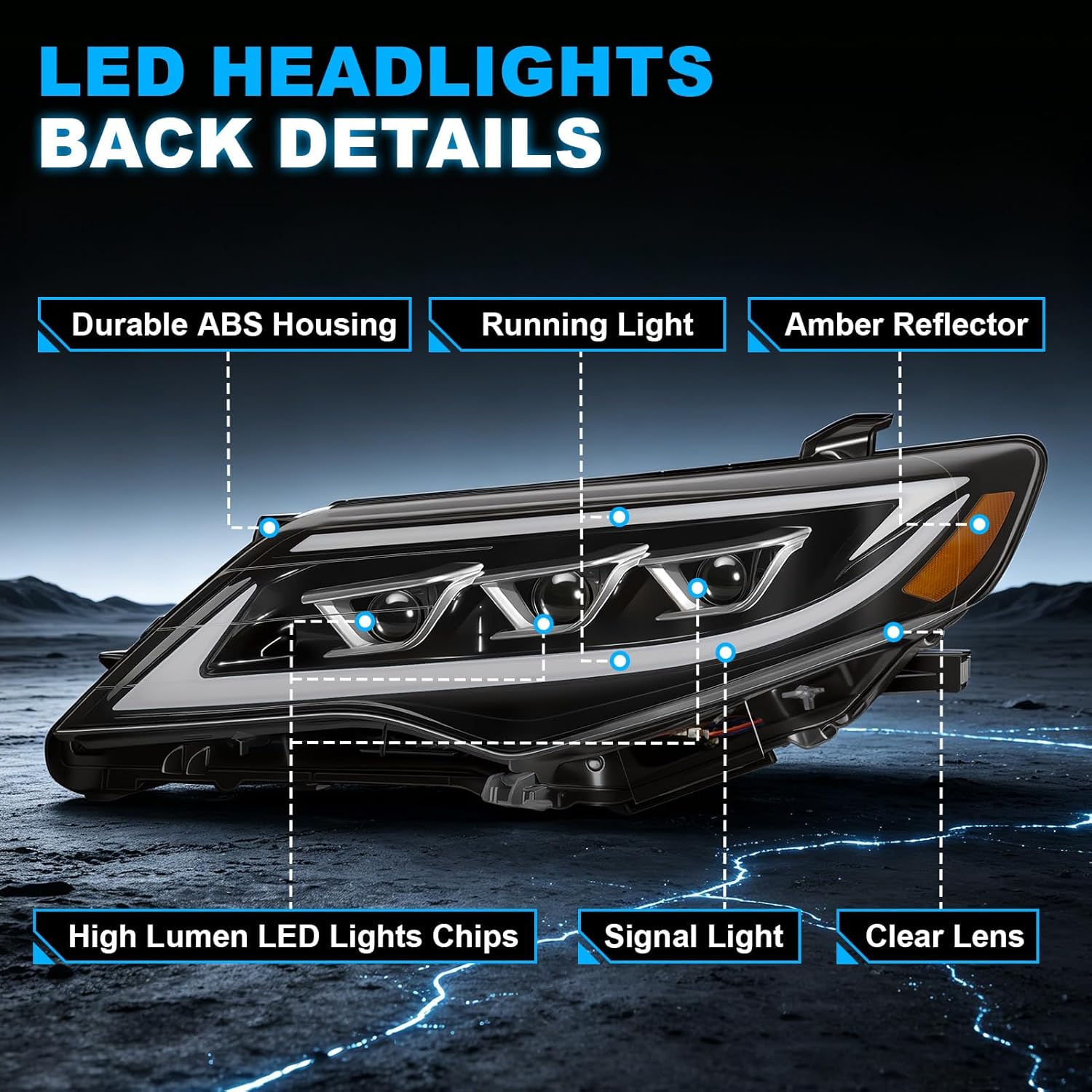 LED Projector Headlights with Startup Animation & Sequential Turn Signal for 2012-2014 Toyota Camry XV50 DRL High Low Beam Clear Lens Waterproof Plug & Play 1 Pair