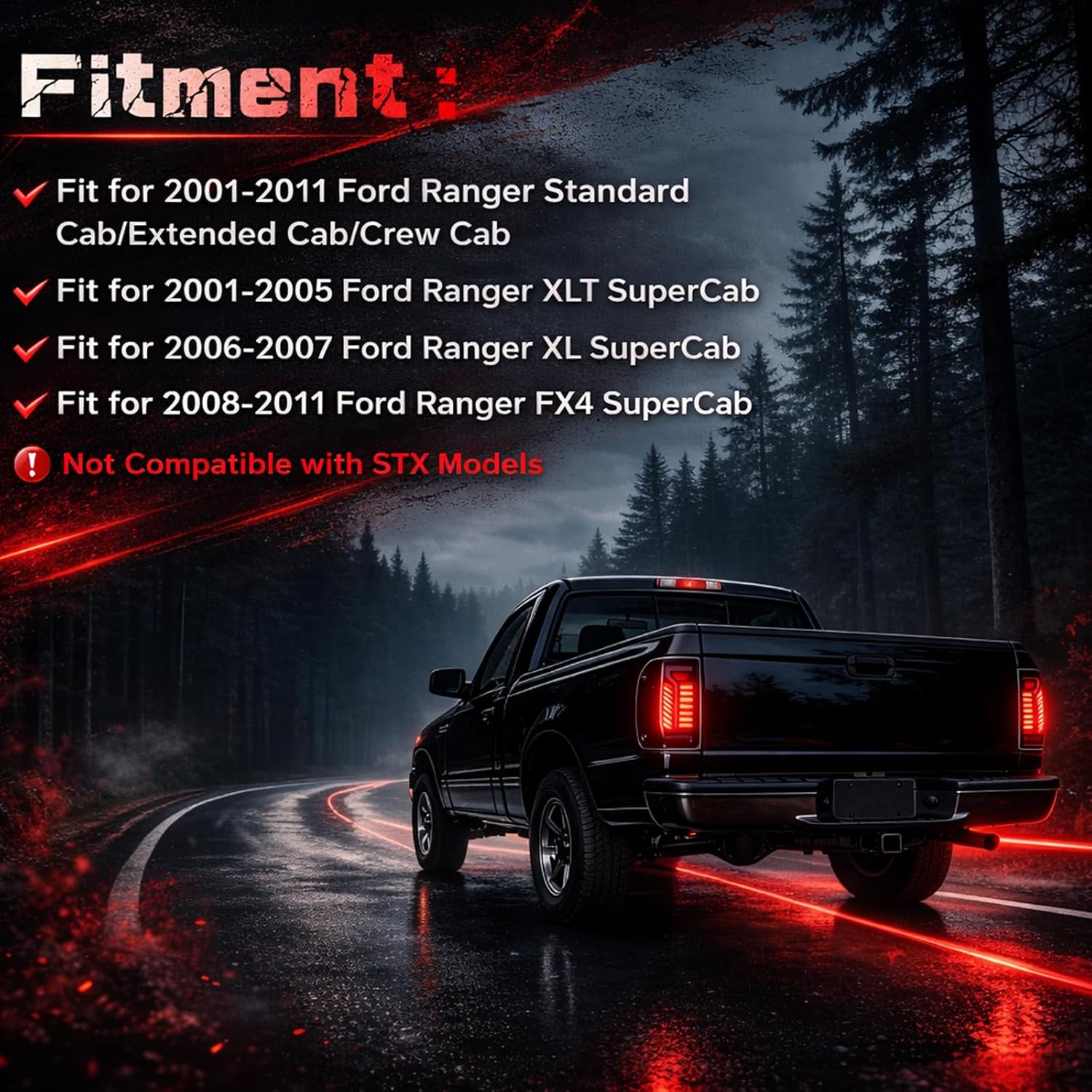 Animated Sequential LED Tail Lights Smoked for 2001-2011 Ford Ranger Plug & Play