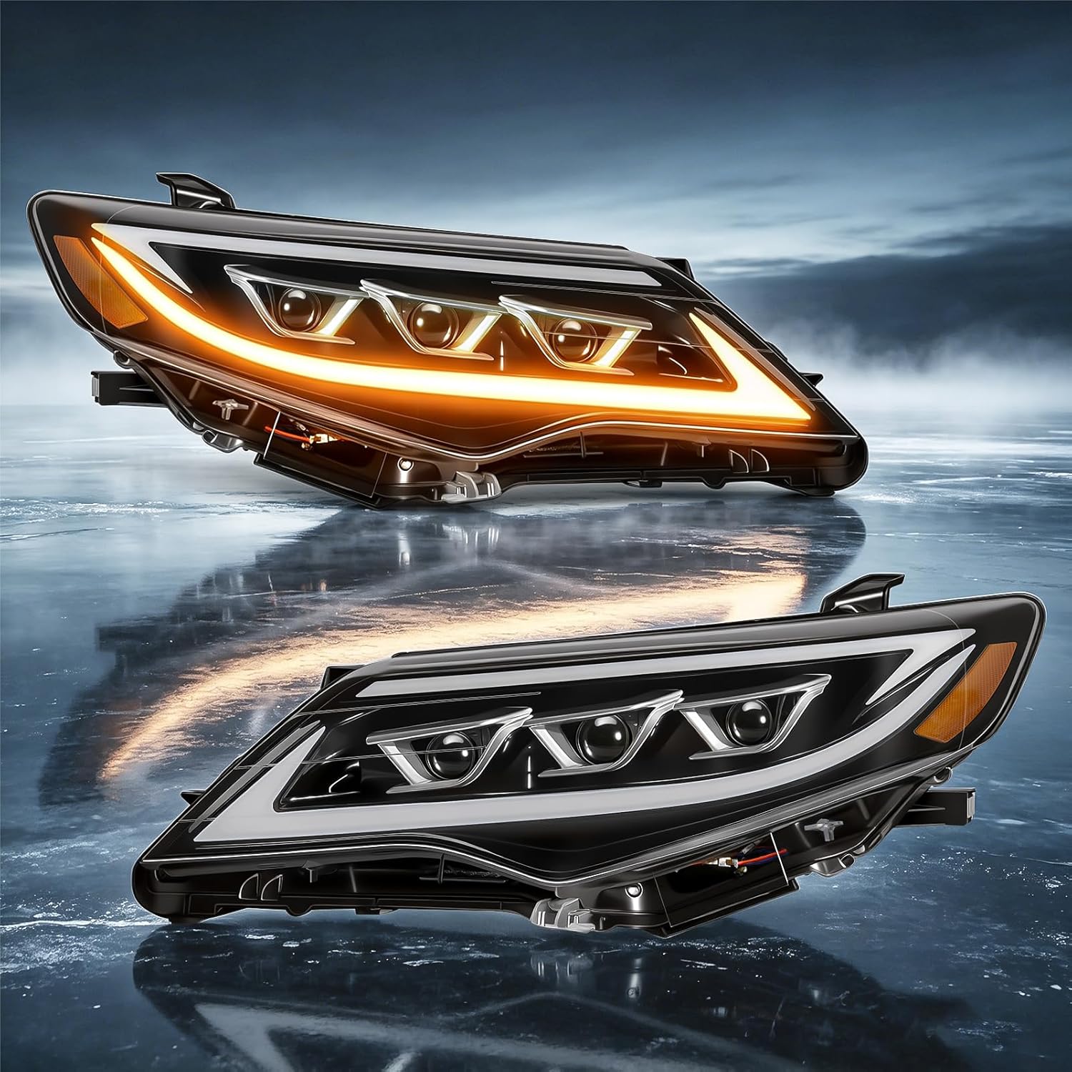 LED Projector Headlights with Startup Animation & Sequential Turn Signal for 2012-2014 Toyota Camry XV50 DRL High Low Beam Clear Lens Waterproof Plug & Play 1 Pair