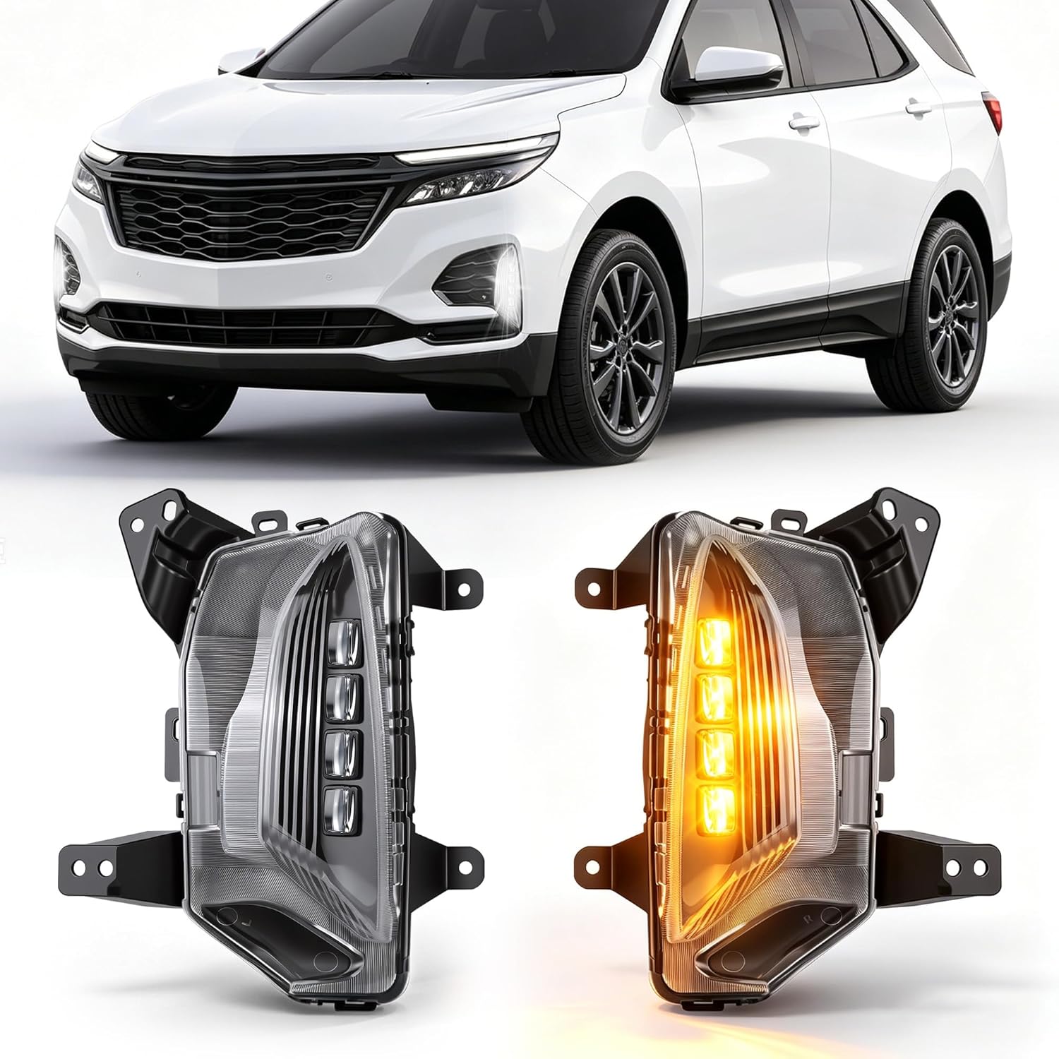 DOT Approved LED Fog Lights with DRL & Amber Turn Signal for 2022-2024 Chevy Equinox w/ Wiring Harness Plug & Play