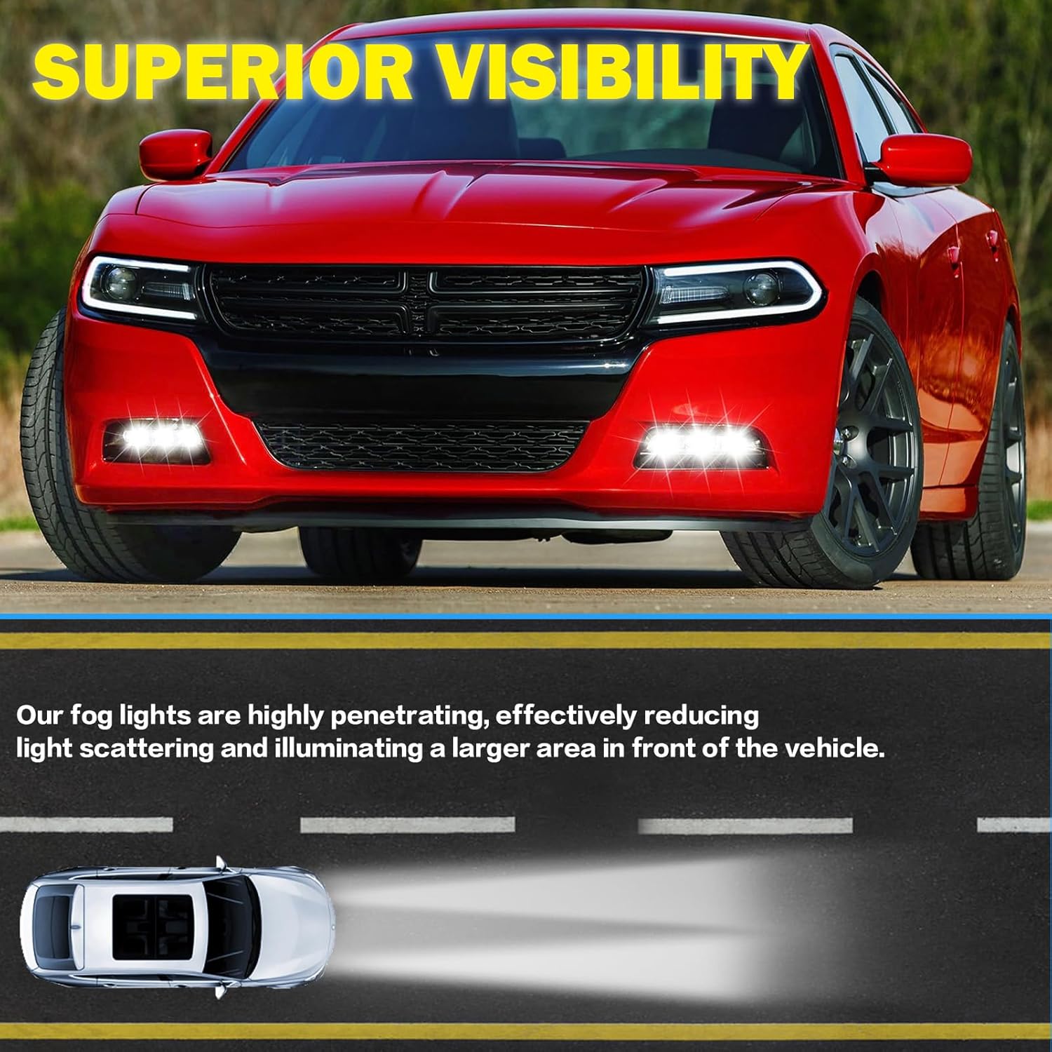 OKSIWA LED Fog Lights Assembly Compatible With 2015 2016 2017 2018 2019 2020 Dodge Charger Front Bumper Driving Fog Lamp Fog Light Kits