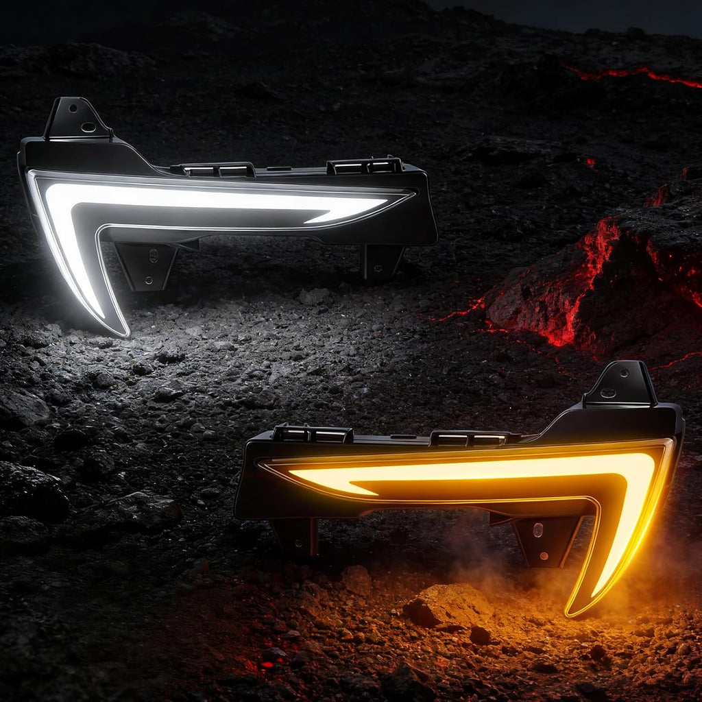 OKSIWA White & Yellow LED Front Daytime Running Lights DRL Fit for 2021-2024 Tesla Model Y Upgrade and Modified 1 Pair Turn Signals Driving Runing Lamp Fog Lights Assembly