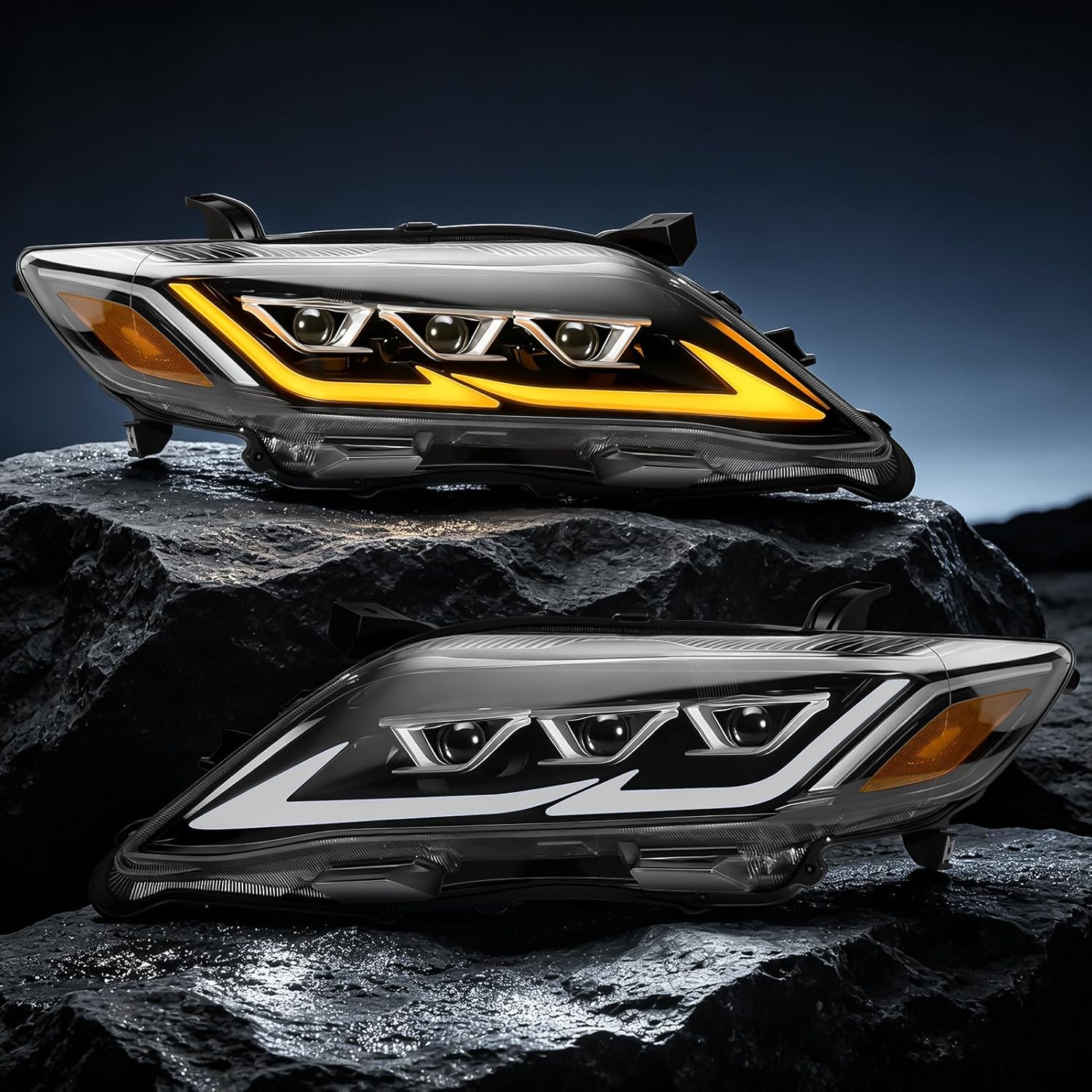 LED Projector Headlights with Startup Animation & Sequential Turn Signal for 2010-2011 Toyota Camry XV40 DRL High Low Beam Clear Lens Waterproof Plug & Play 1 Pair