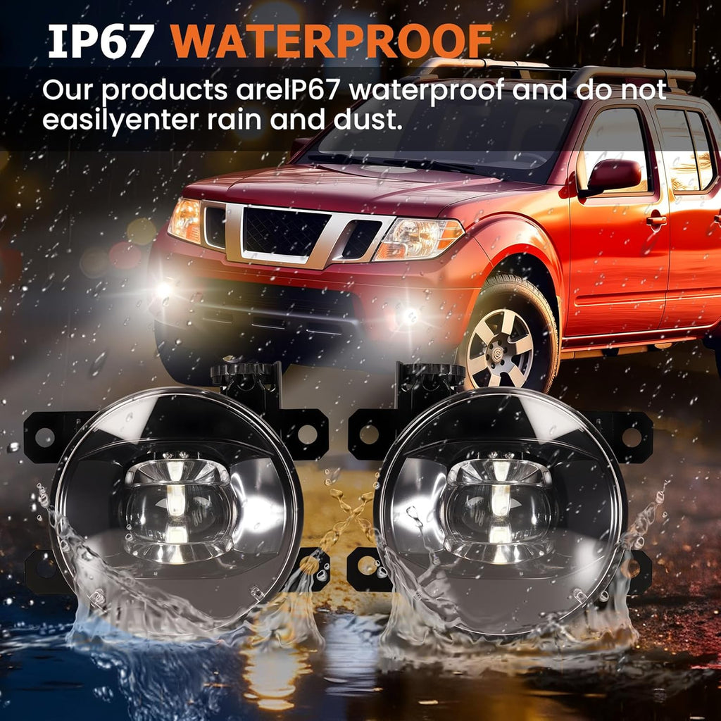 OKSIWA LED Fog Lights Assembly Compatible With 2005-2014 Xterra/2010-2017 Frontier Front Bumper Lamps With Switch Harness and Wiring Kit Clear Lens 1 Pair
