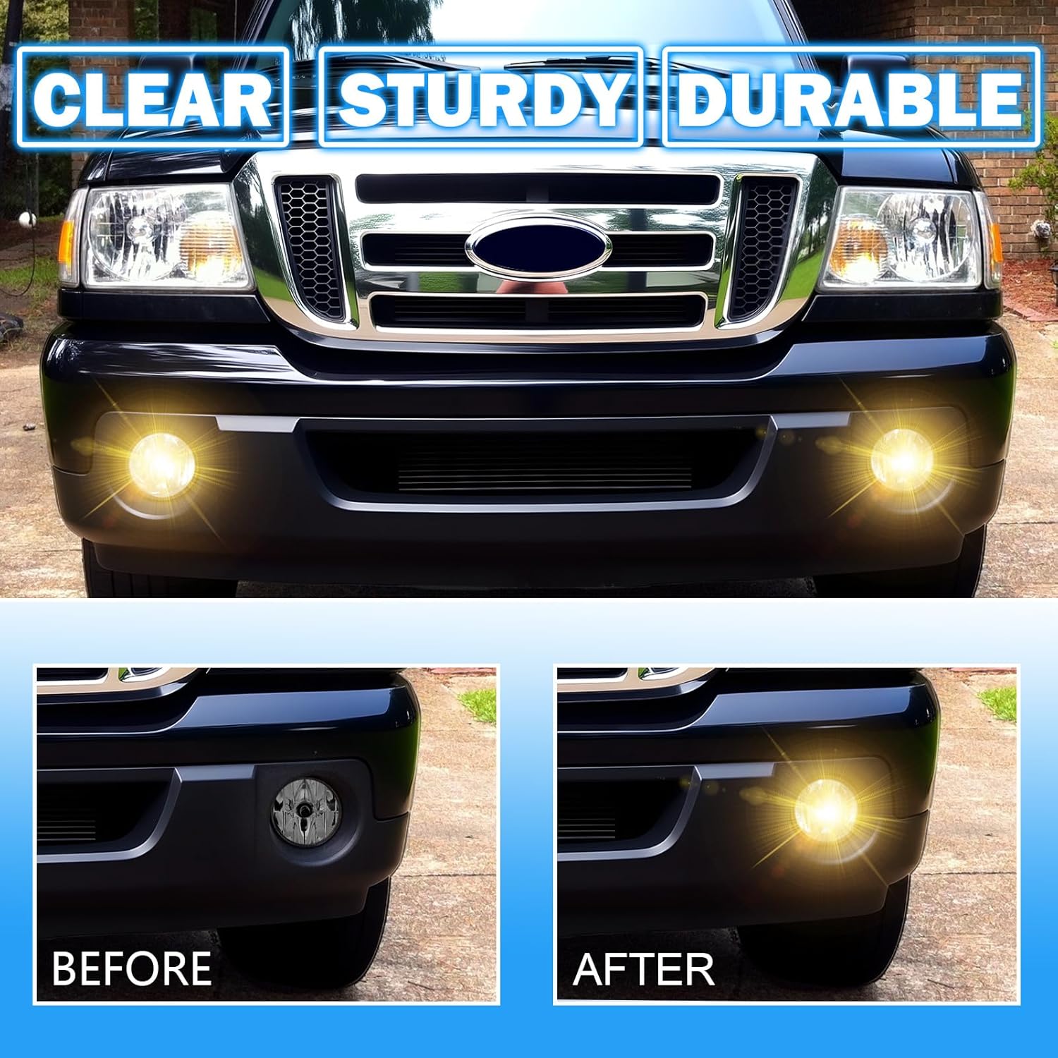 OKSIWA Fog Lights Compatible With 2007-2013 Ford Expedition / 2008-2011 Ford Ranger Front Bumper Driving Fog Lamp Kits Halogen Lights Smoked Lens