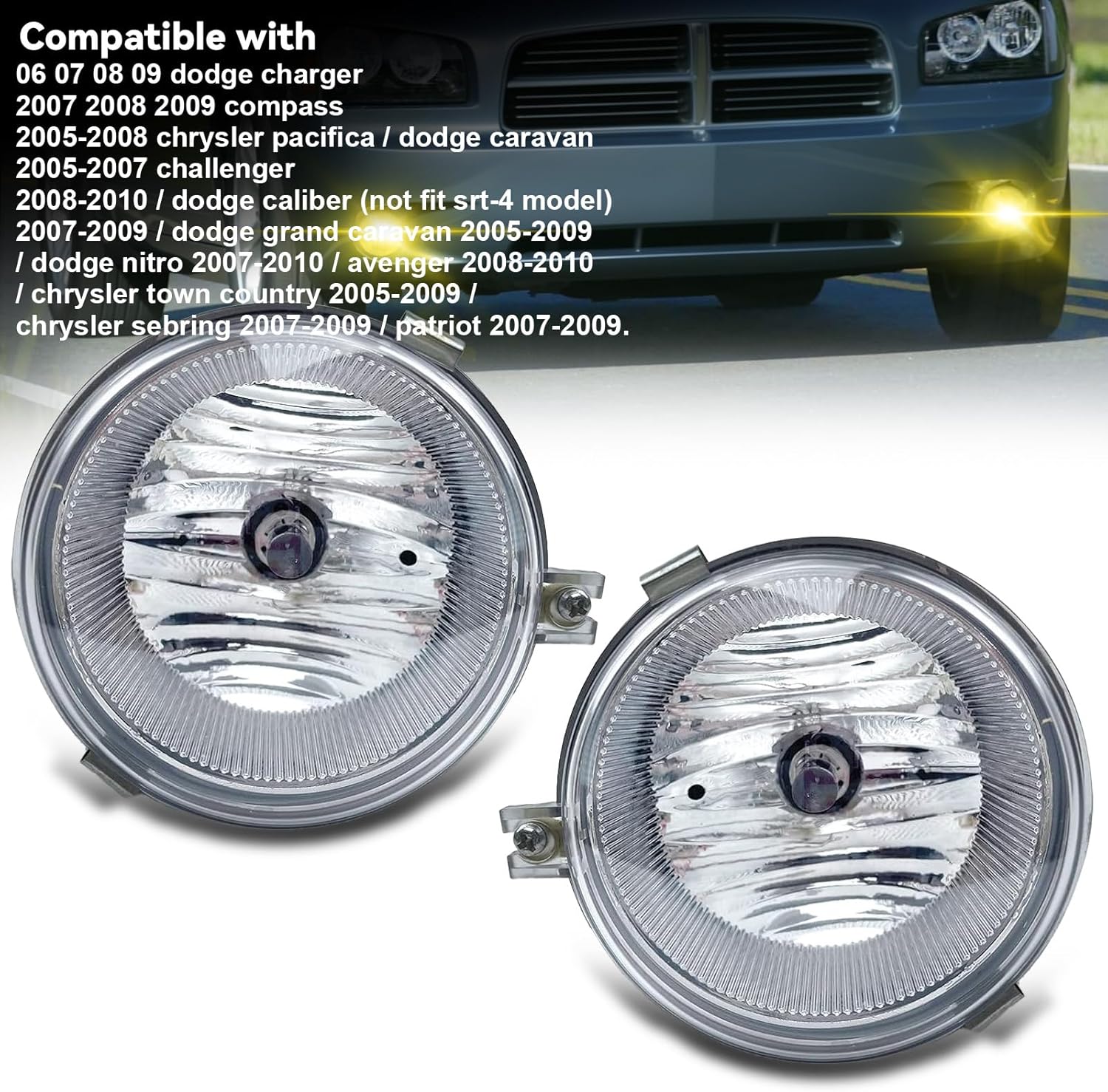 OKSIWA Fog Lights Compatible with 05 06 07 Dodge Caravan 2008 2009 2010 Challenger 2006 2007 2008 2009 Charger 07-09 Caliber 08-10 Chrysler Sebring 07-09 Patriot Compass Fog Lamps