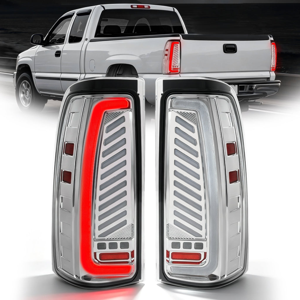 Sequential LED Tail Lights with Startup Animation for 1999-2006 GMC Sierra & 1999-2002 Chevy Silverado Clear Lens Plug & Play