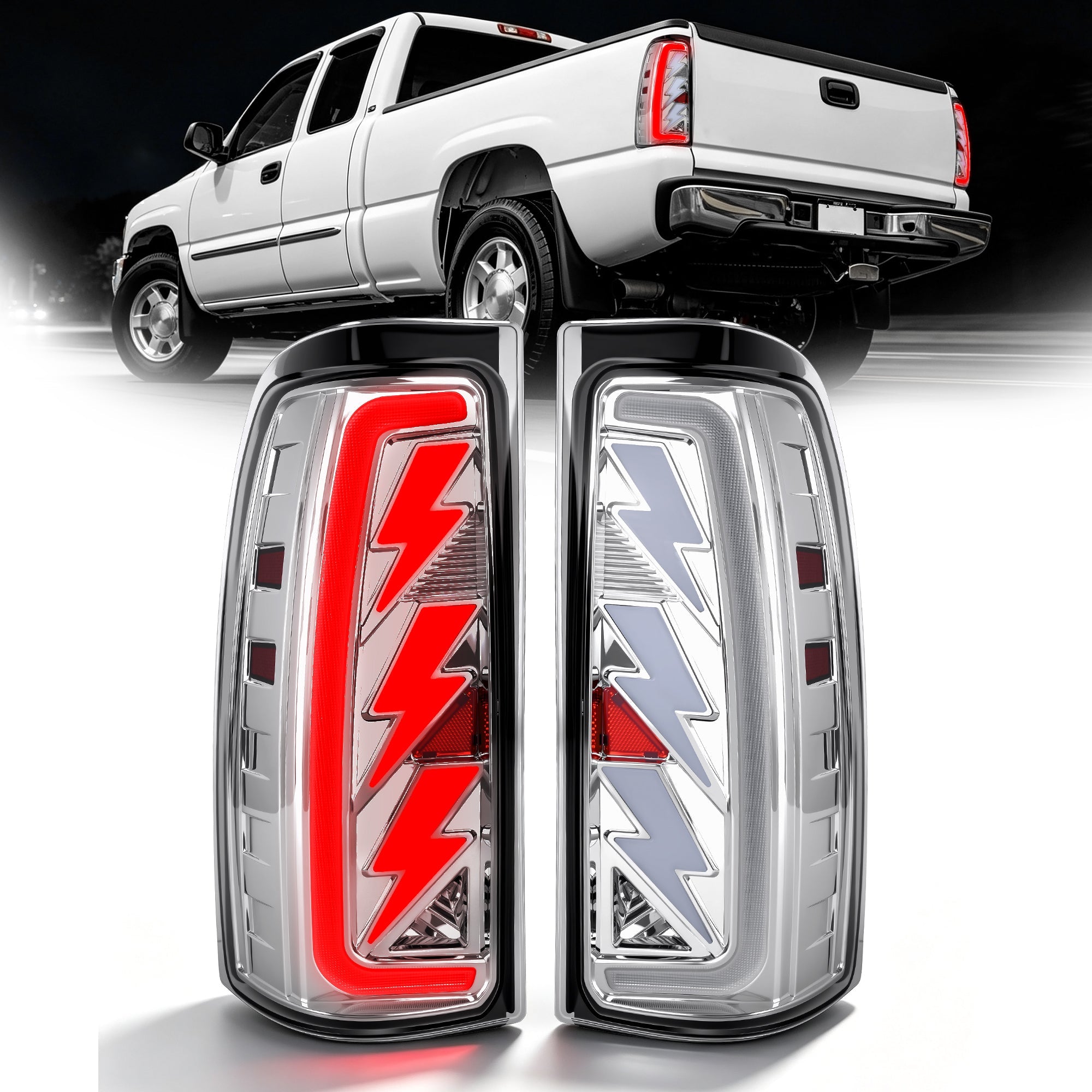 Sequential LED Tail Lights with Startup Animation for 1999-2006 GMC Sierra & 1999-2002 Chevy Silverado Clear Lens Plug & Play